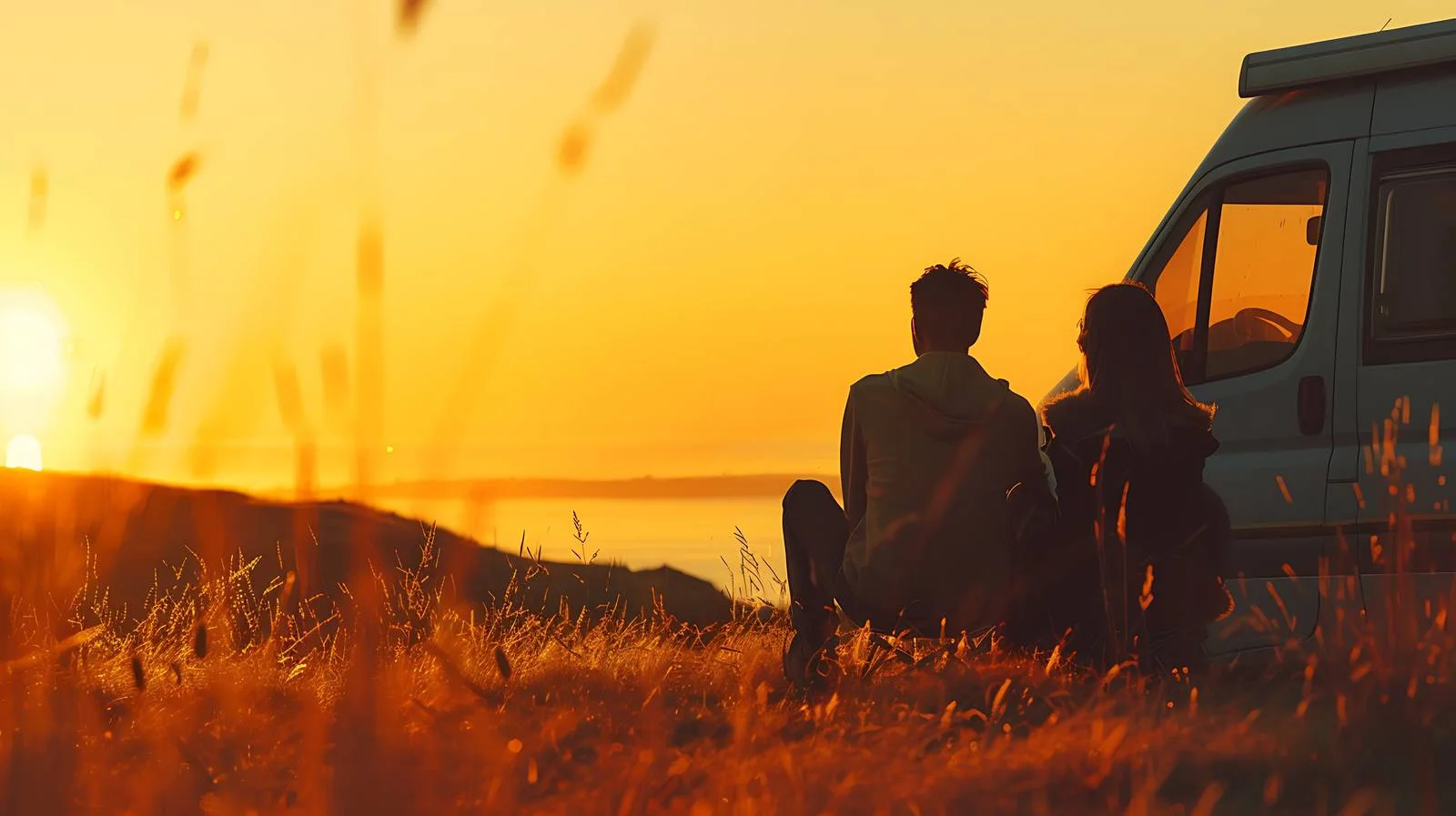 Couple Sitting Near Camper Van Outdoors — free download from Dotvec