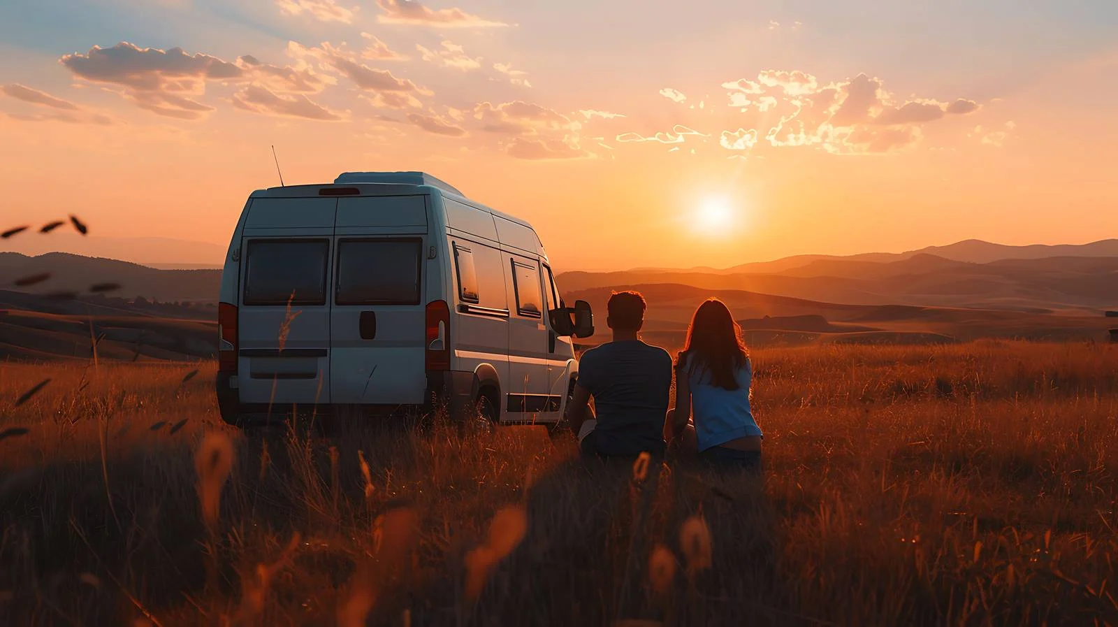 Couple Enjoying Sunset by Campervan — free download from Dotvec
