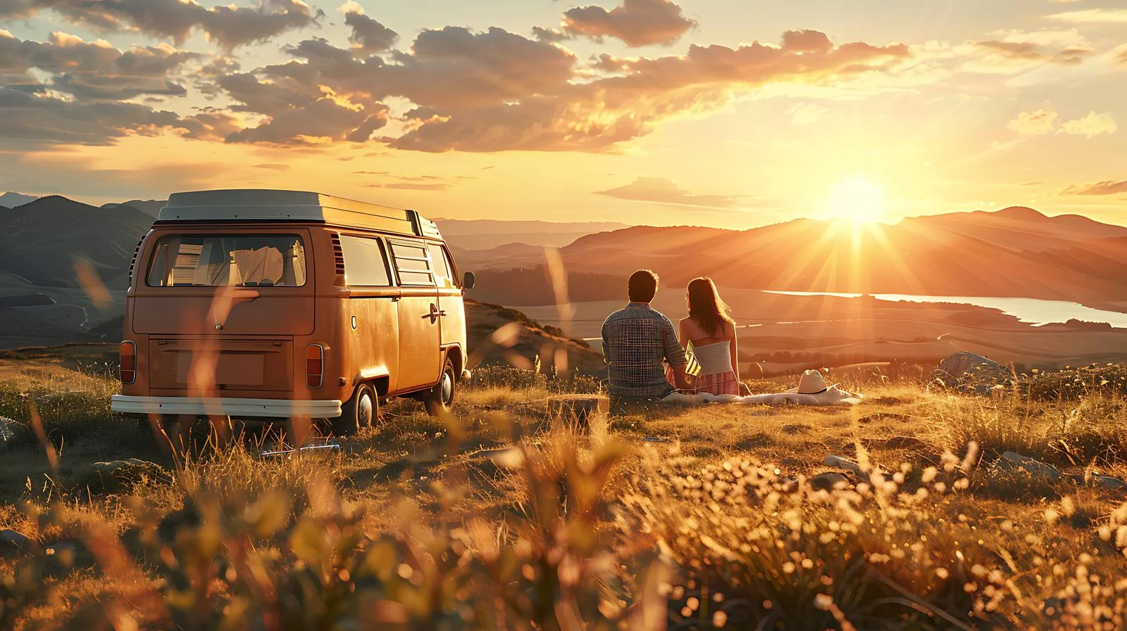 Couple by Camper Van Watching Landscape — free download from Dotvec