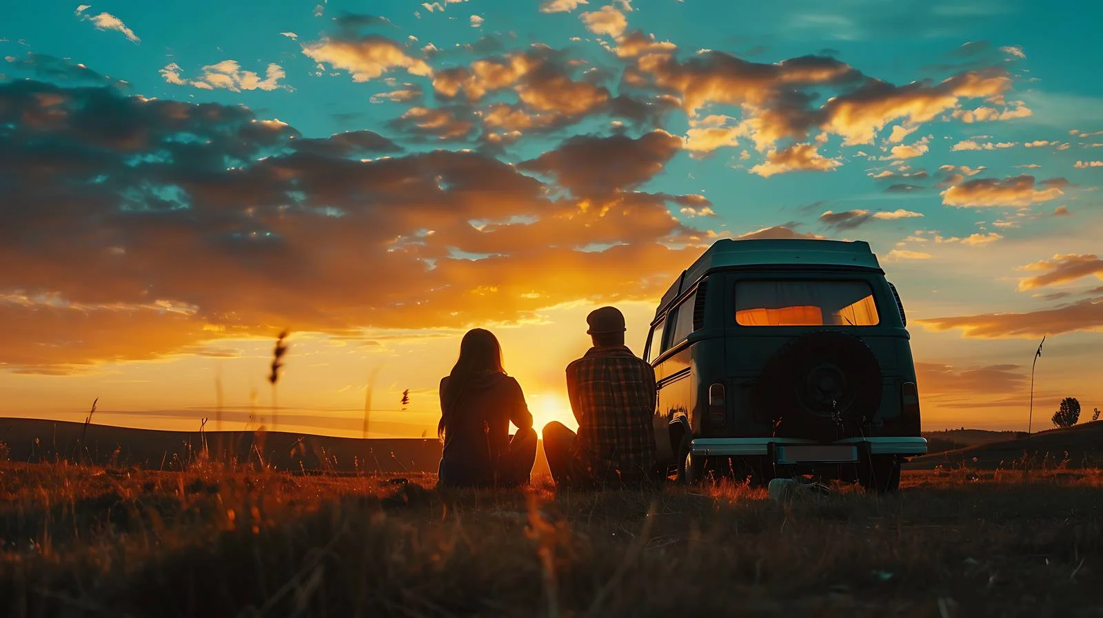 Couple by Camper Van Enjoying View — free download from Dotvec
