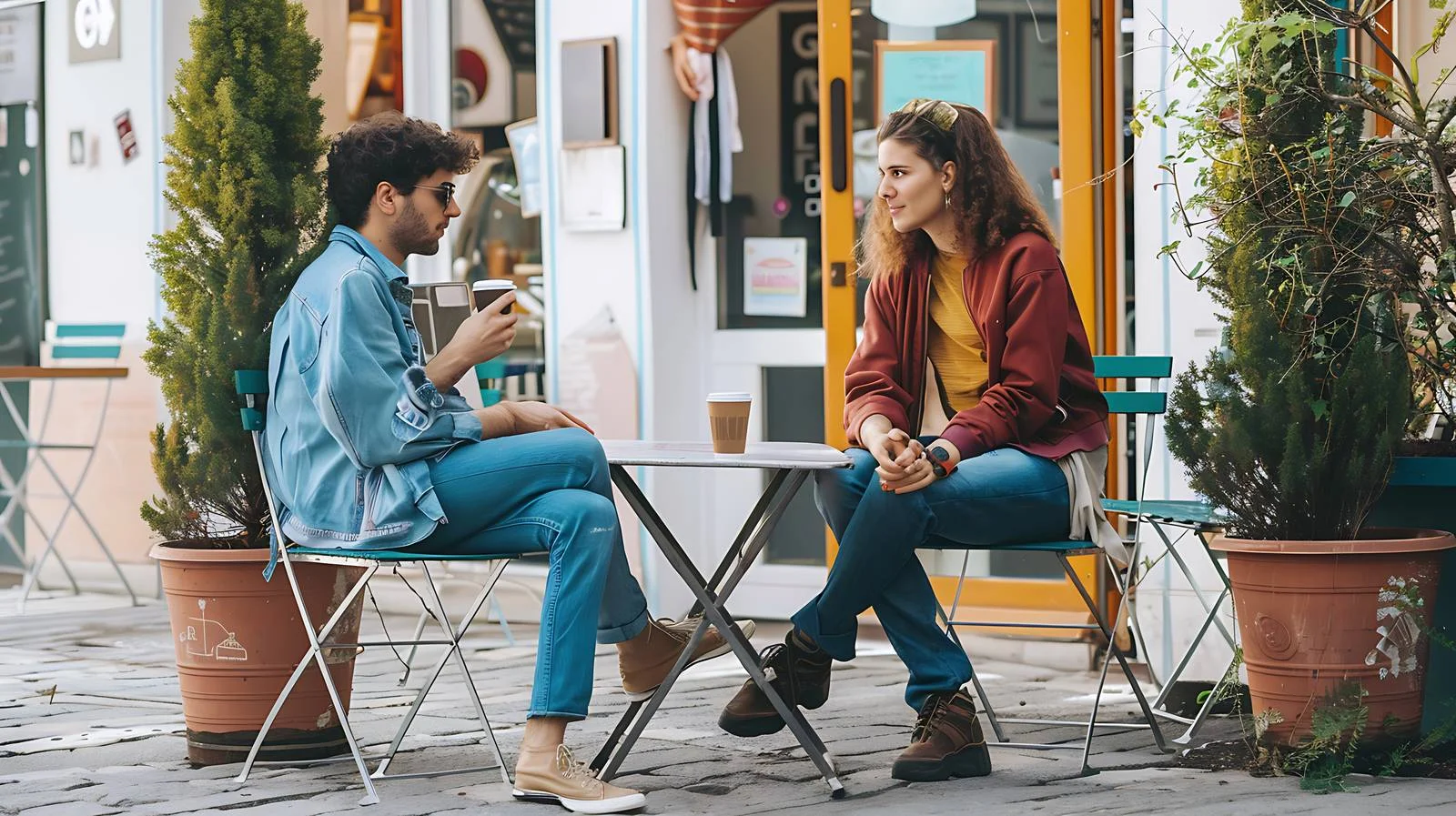 Couple Conversing at Outdoor Cafe — free download from Dotvec