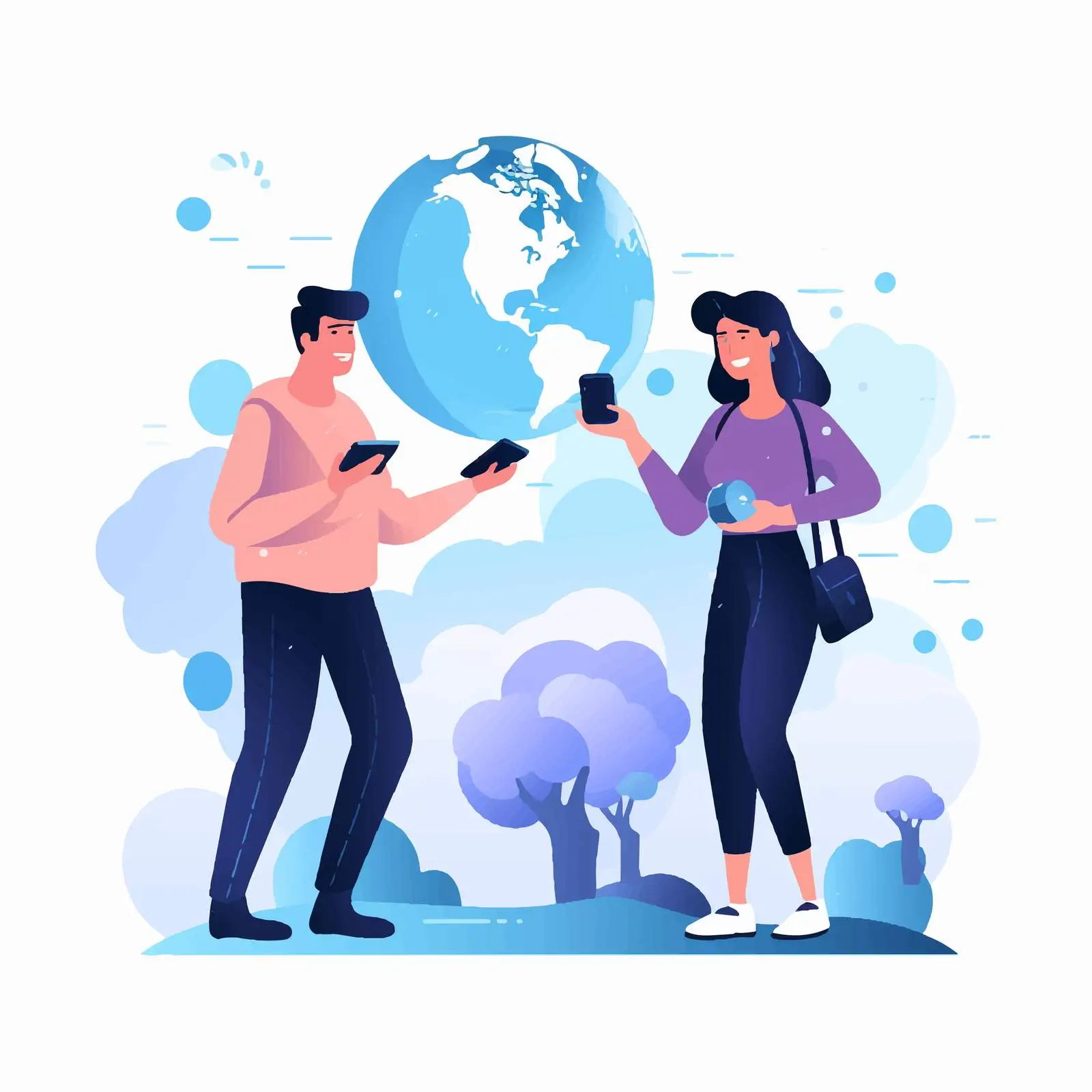 Couple Photographing Earth Model with Smartphone — free download from Dotvec