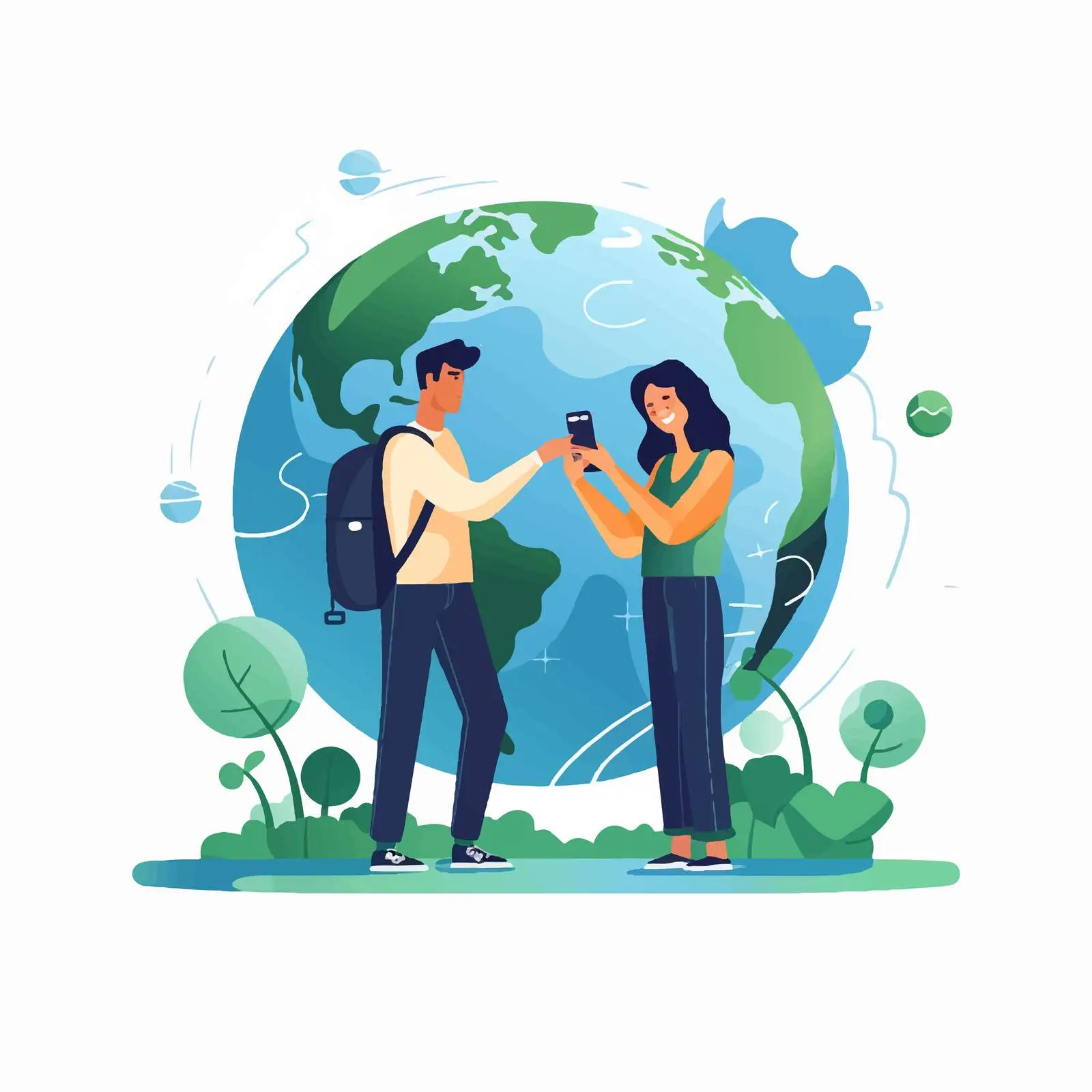 Couple Photographing Earth Model with Smartphone — free download from Dotvec