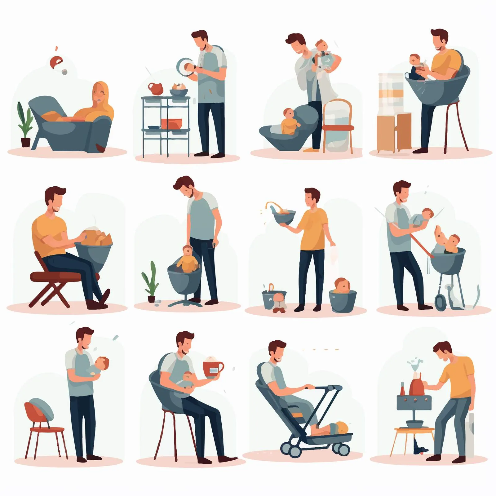 Man on Maternity Leave Flat Vector Illustration – free maternity leave image from Dotvec