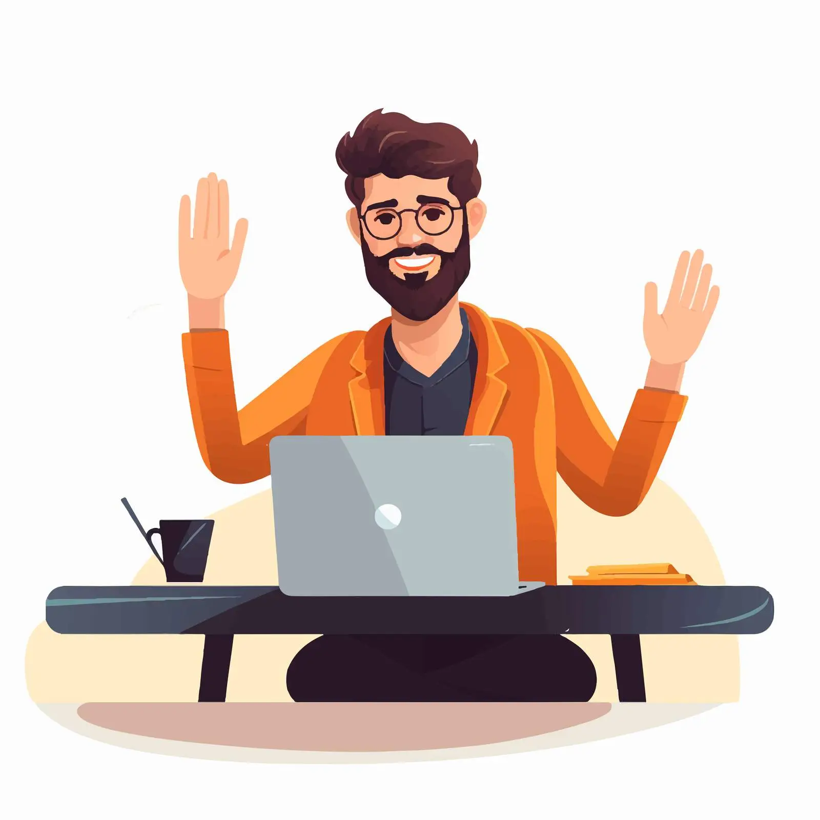 Happy Employee Working at Office Desk with Laptop — free download from Dotvec