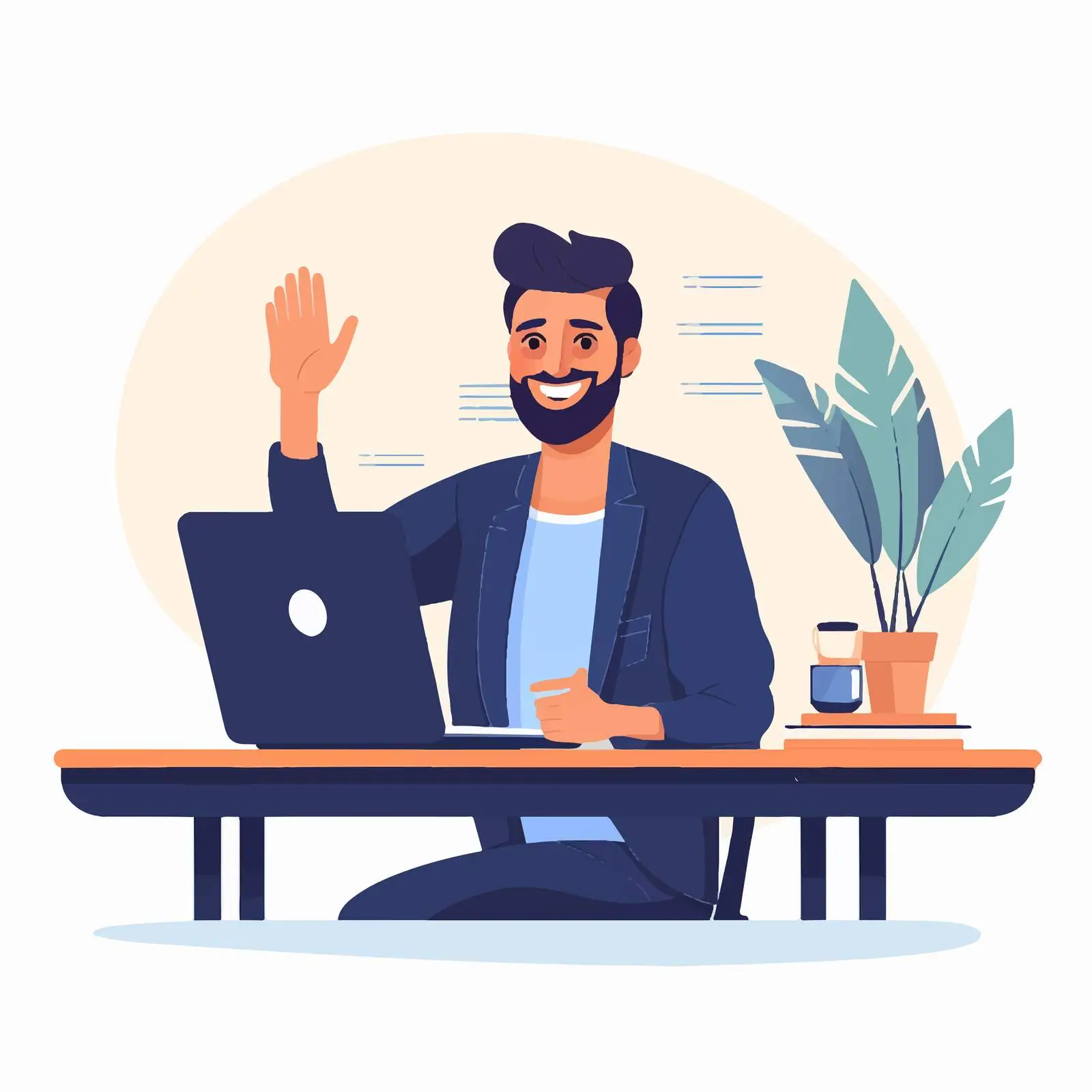 Happy Employee Working at Office Desk with Laptop — free download from Dotvec