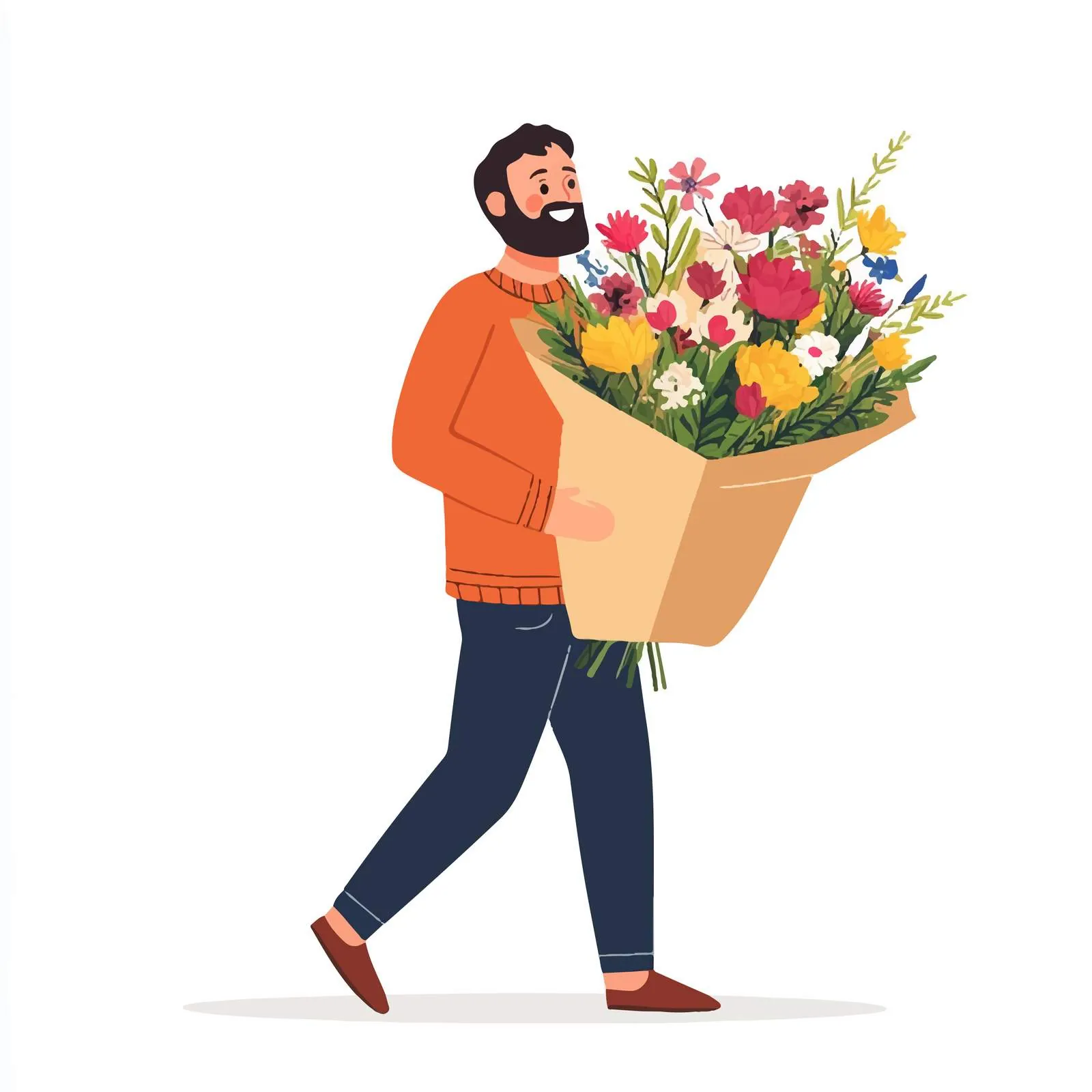 Man Holding Fresh Flower Bouquets by Car — free download from Dotvec