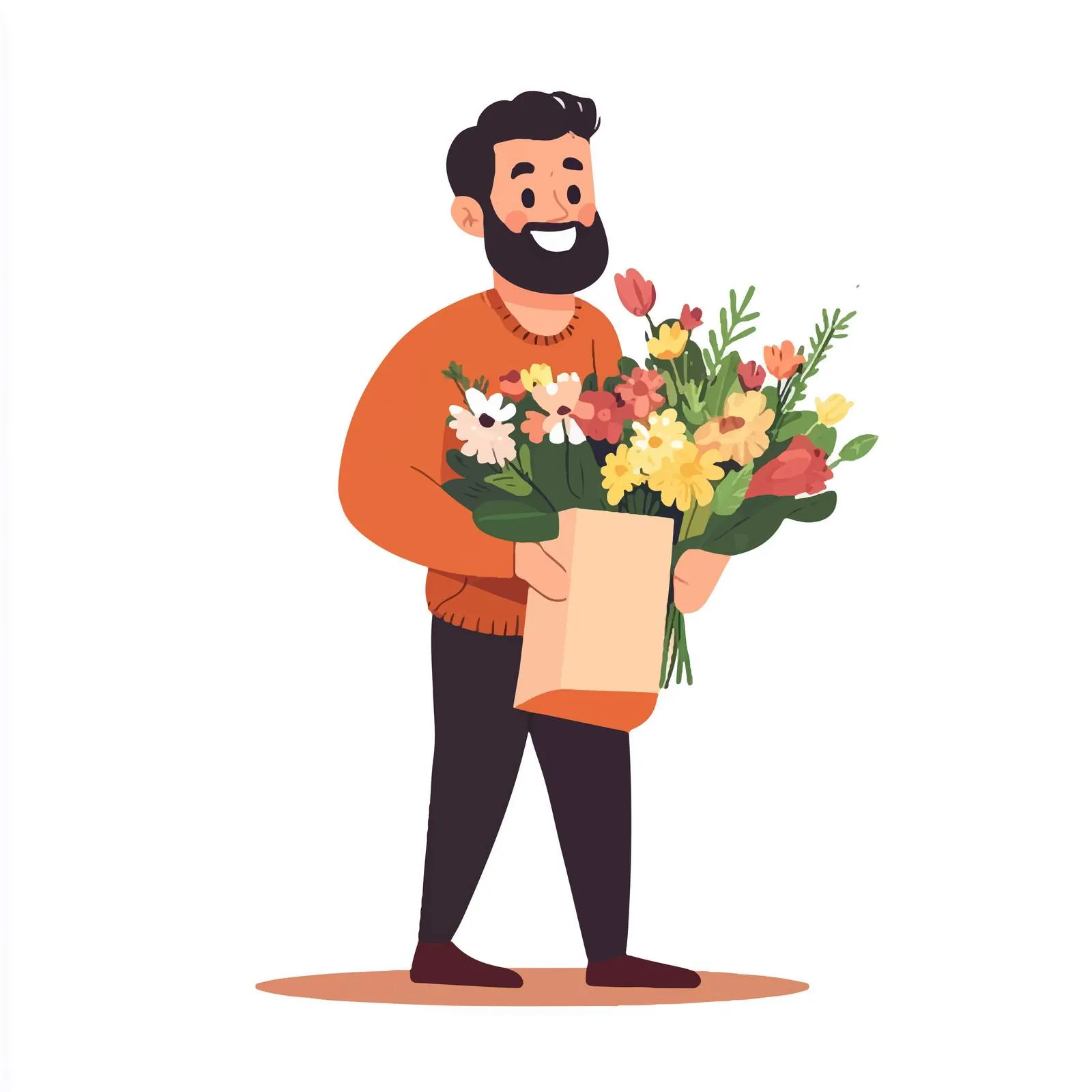 Man Holding Fresh Flower Bouquets by Car — free download from Dotvec