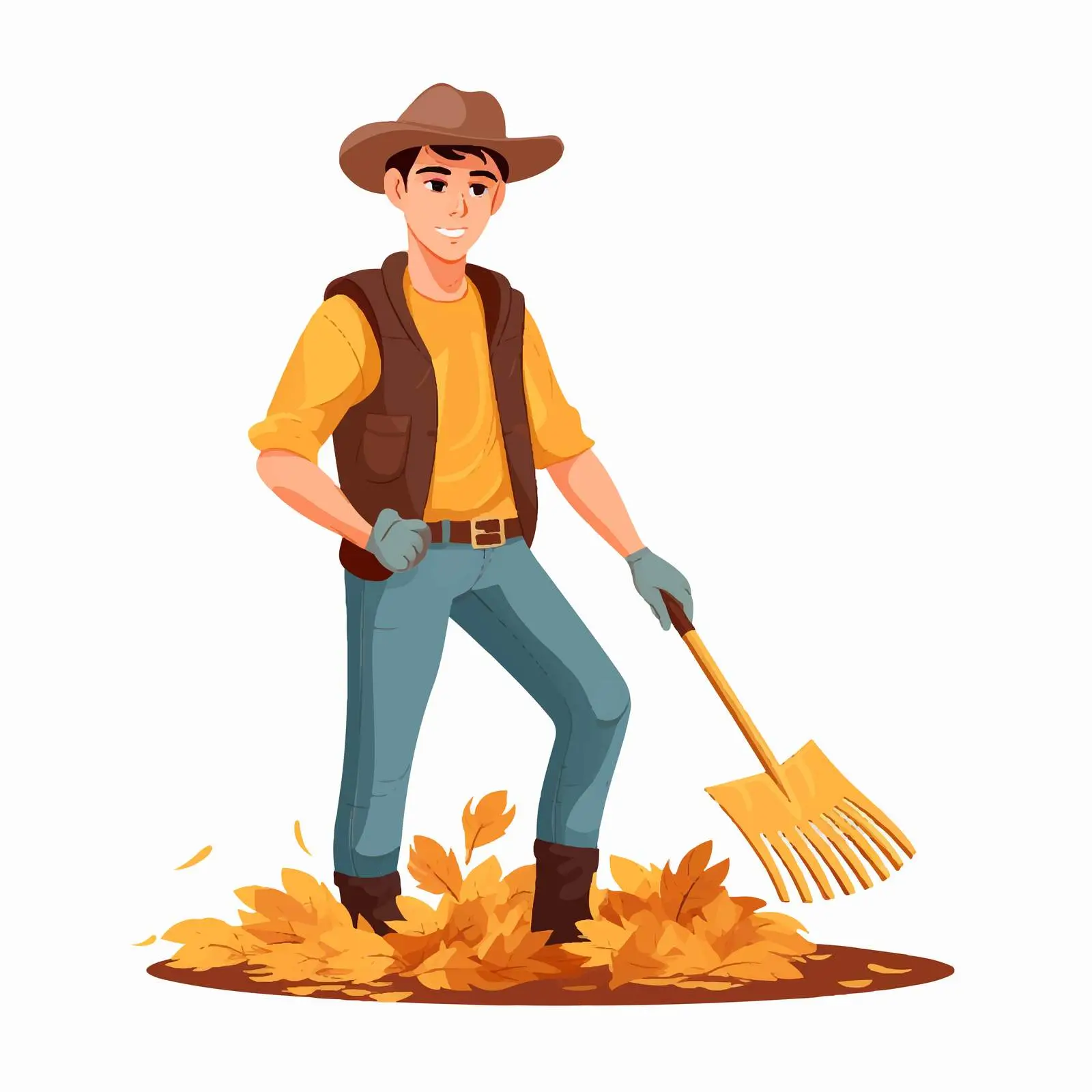 Young Man Cleaning Fallen Leaves Illustration — free download from Dotvec