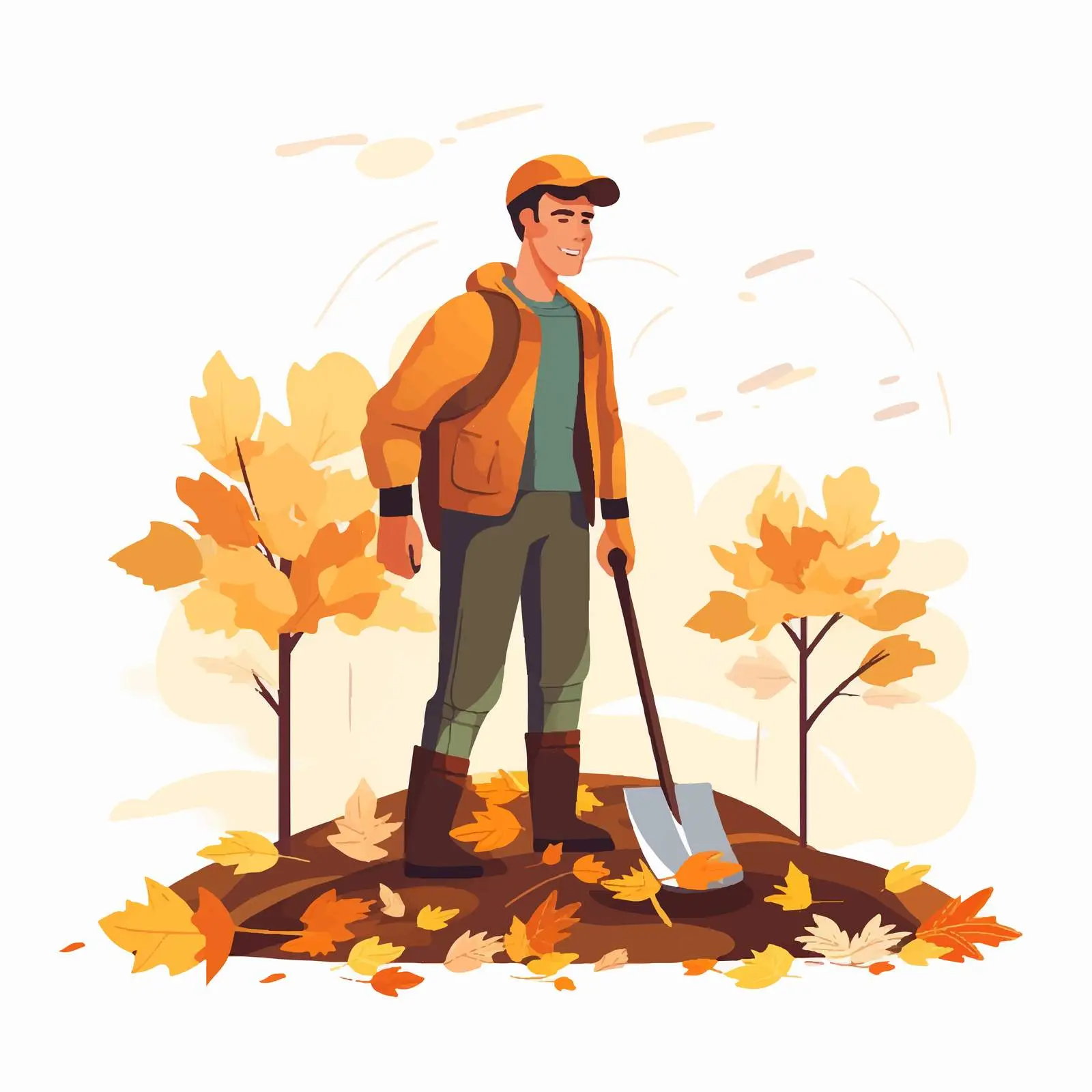 Young Man Cleaning Fallen Leaves Vector Illustration — free download from Dotvec