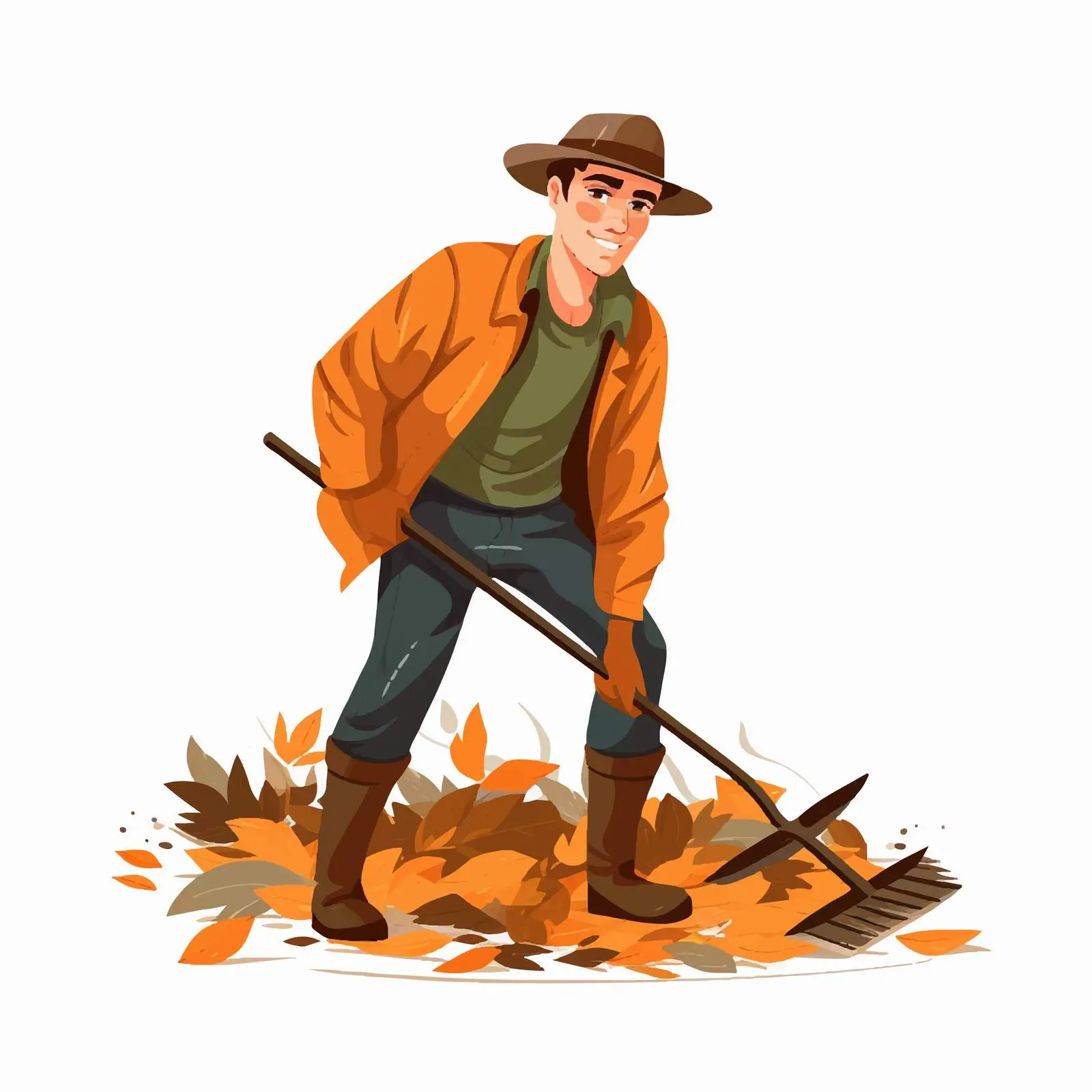 Young Man Cleaning Fallen Leaves Vector Illustration — free download from Dotvec