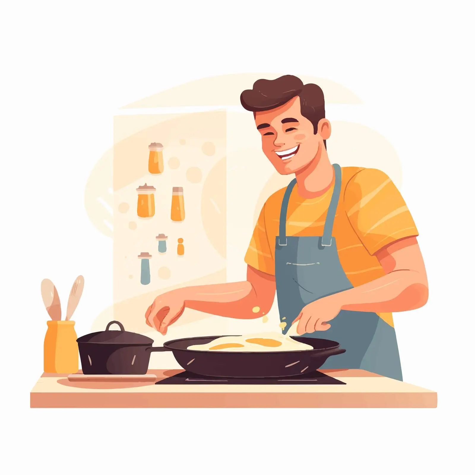 Man Cooking Pancakes in Morning Kitchen — free download from Dotvec
