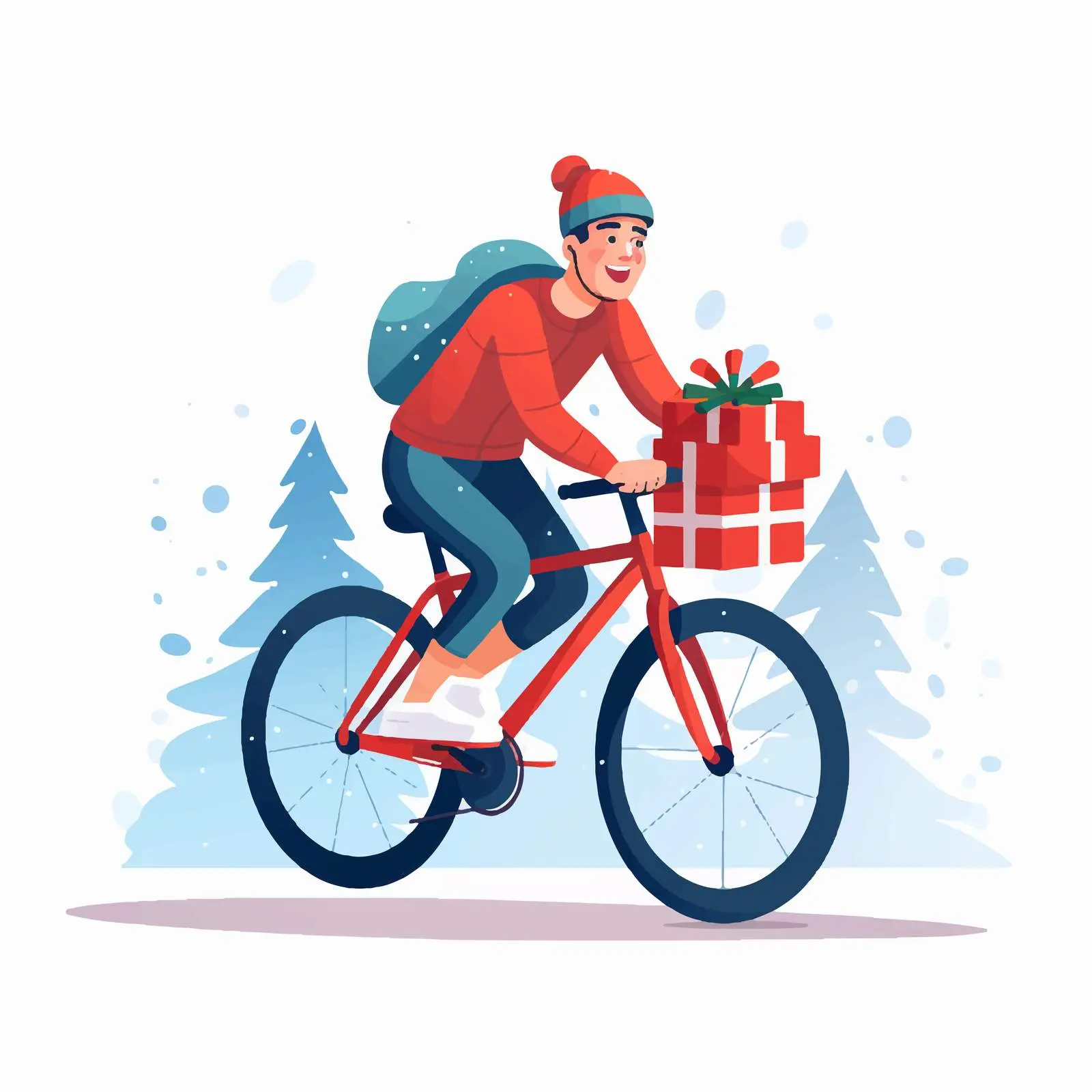 Man Cycling Christmas Bicycle with Gift Boxes — free download from Dotvec