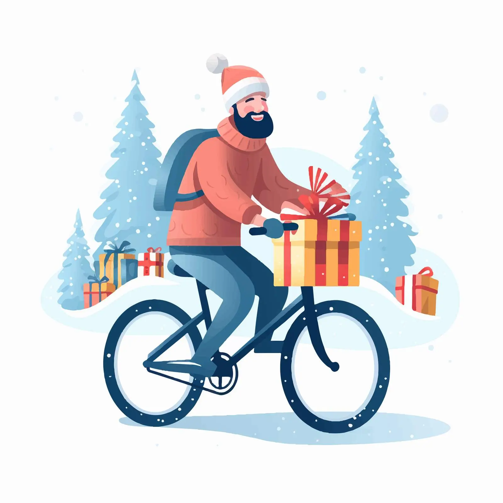 Man Cycling Christmas Bicycle with Gifts — free download from Dotvec