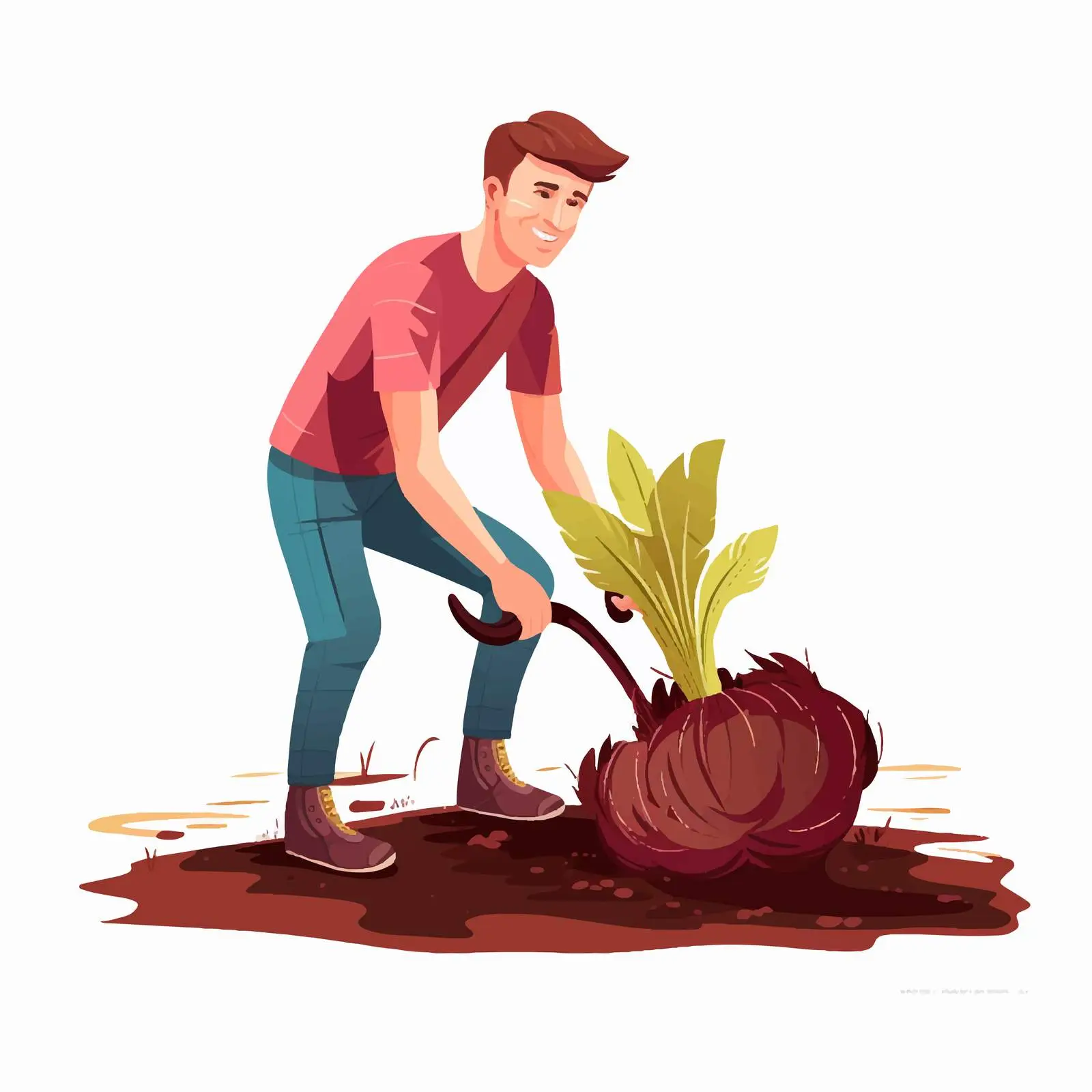 Young Farmer Digging Big Beet Vector Illustration — free download from Dotvec