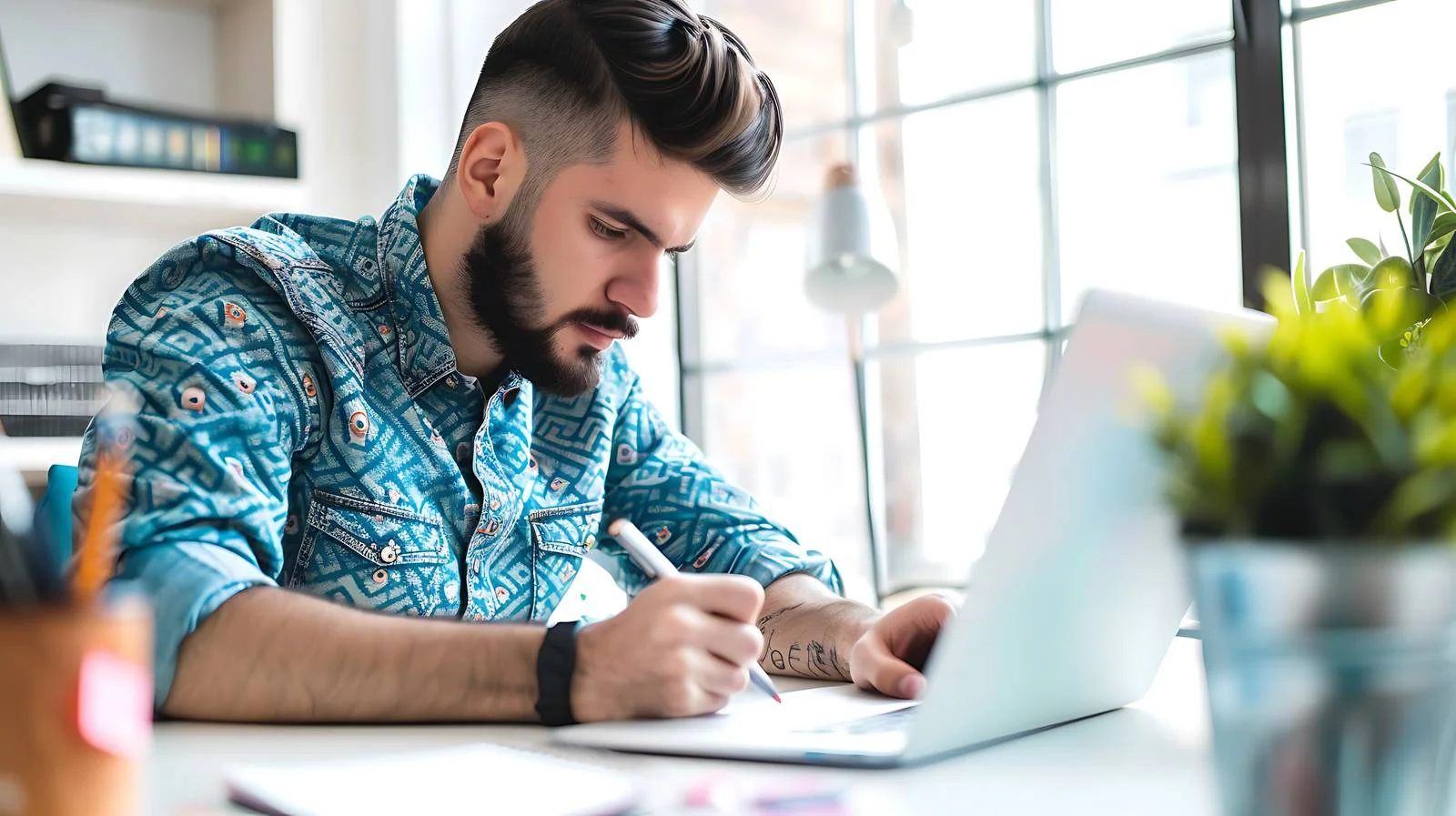 Focused Artist Sketching in Office Setting — free download from Dotvec