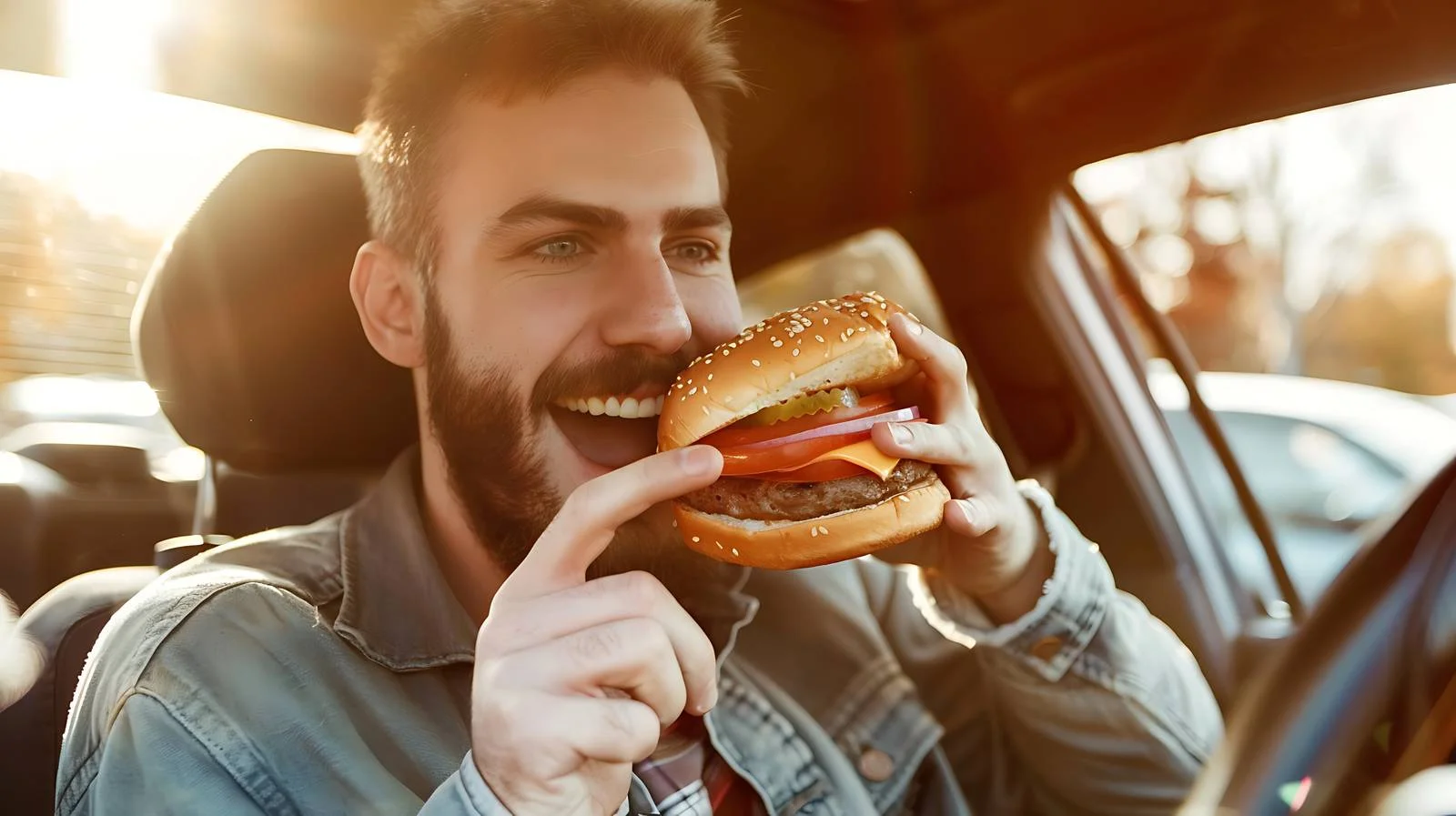 Man Eating Hamburger in Car — free download from Dotvec