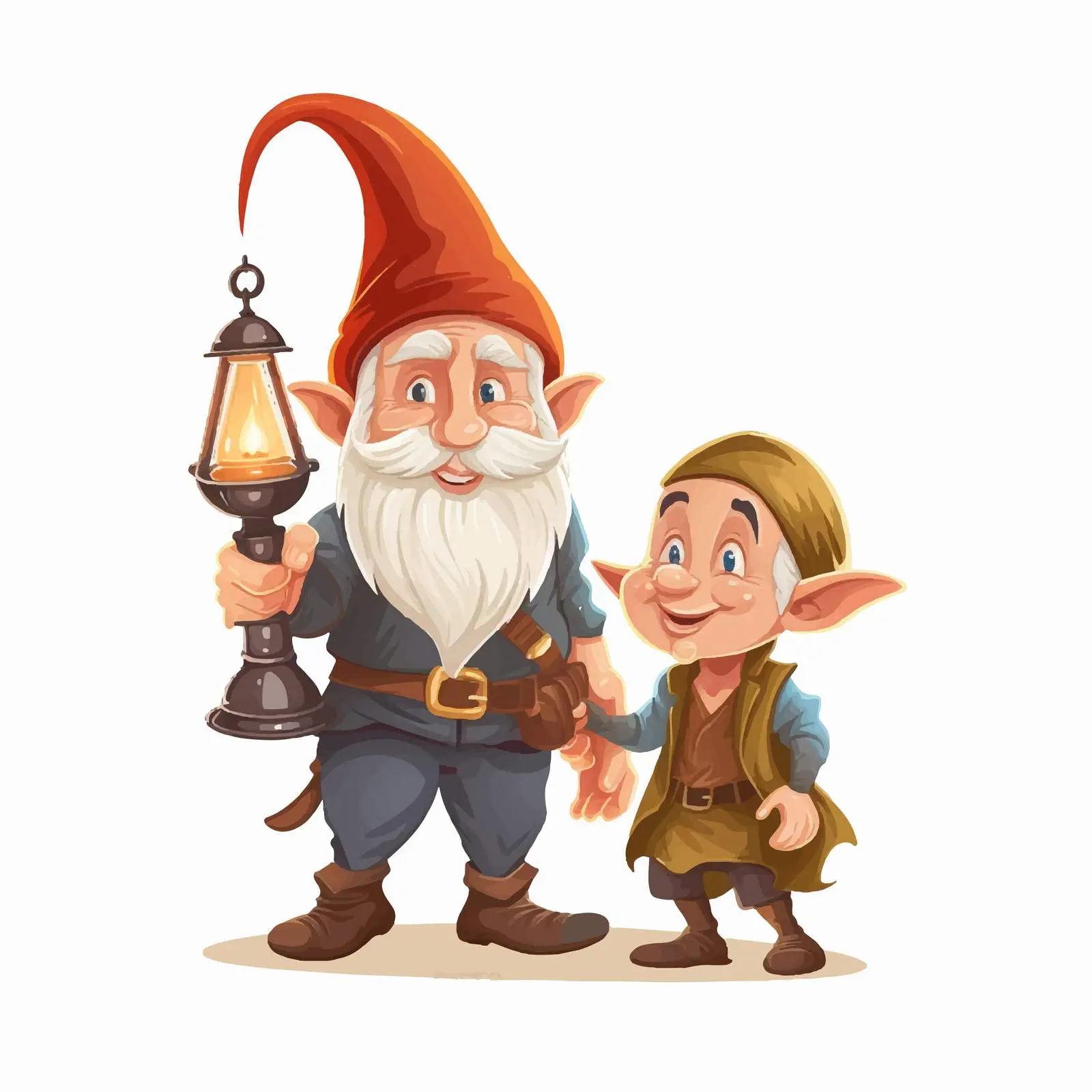 Gnome and Elf with Lamp Cartoon Vector Art — free download from Dotvec