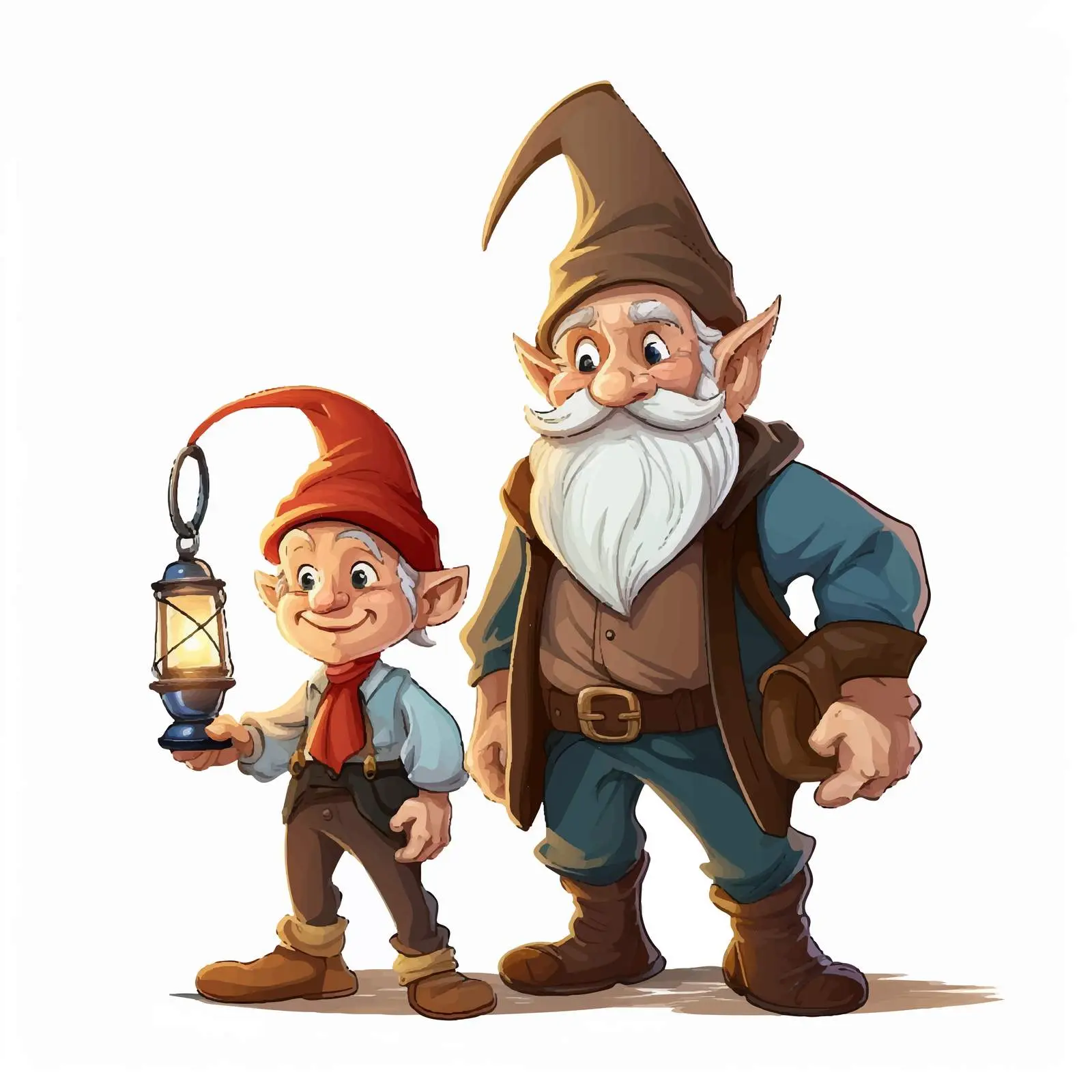 Gnome with Lamp and Boy Elf Vector Illustration — free download from Dotvec