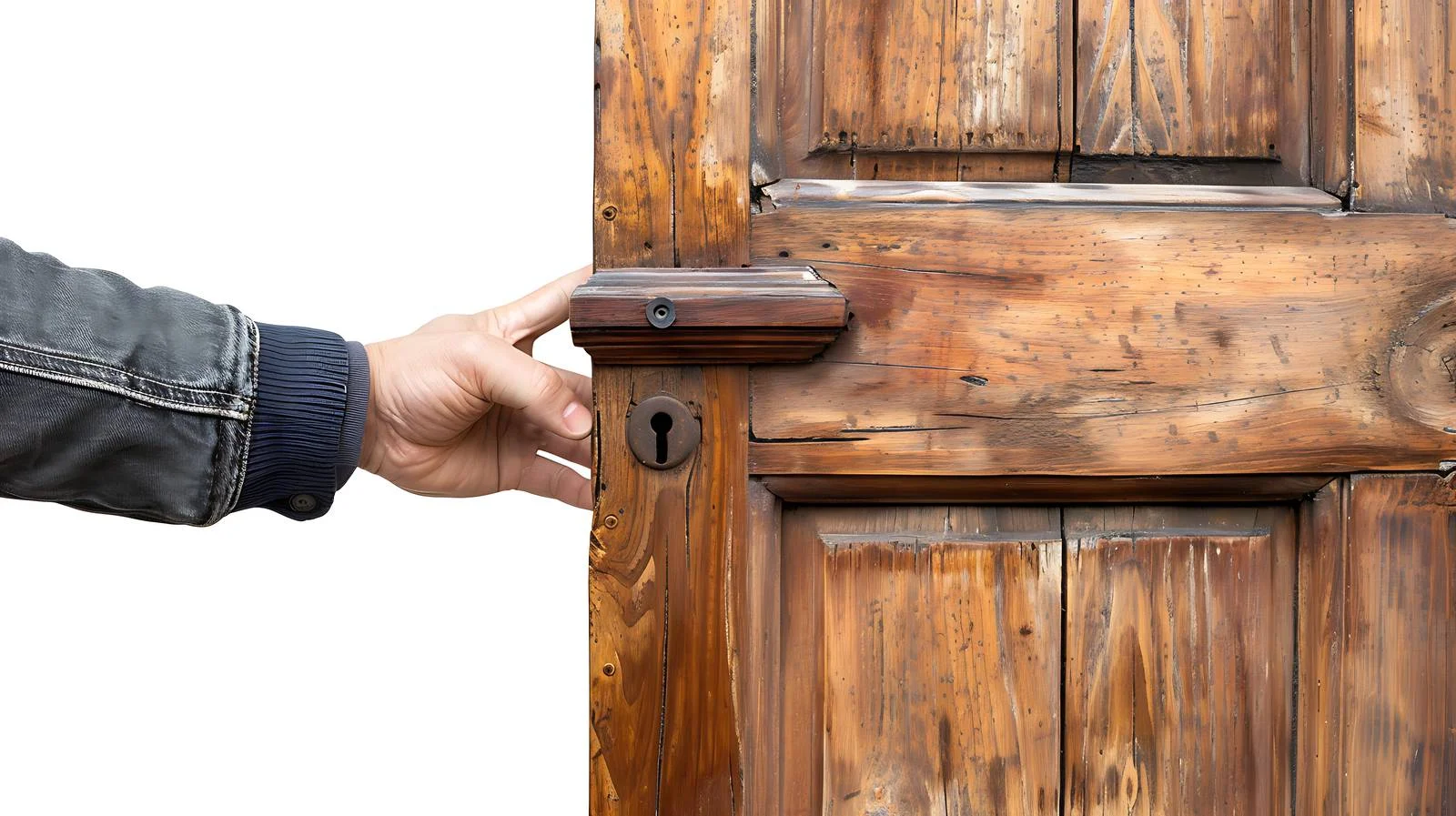 Man's hands opening wooden door — free download from Dotvec