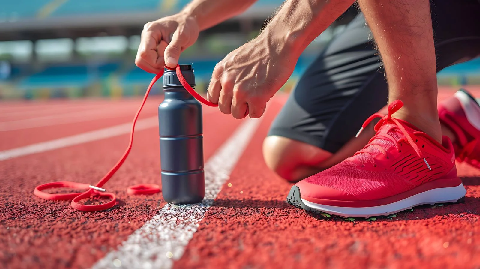 Man Tying Shoelaces with Water Bottle — free download from Dotvec
