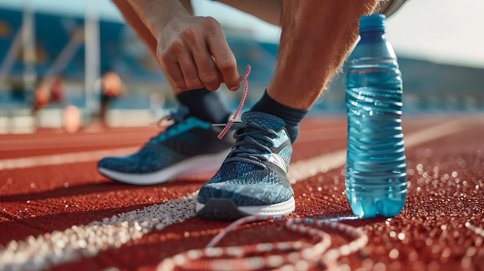 Man Tying Shoelaces and Water Bottle — free download from Dotvec