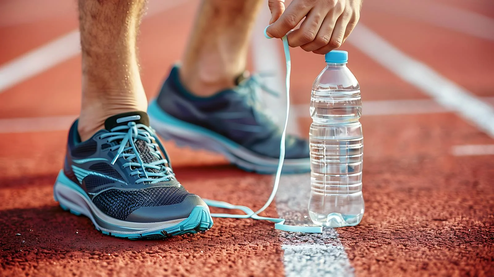 Man Tying Shoelaces with Water Bottle — free download from Dotvec