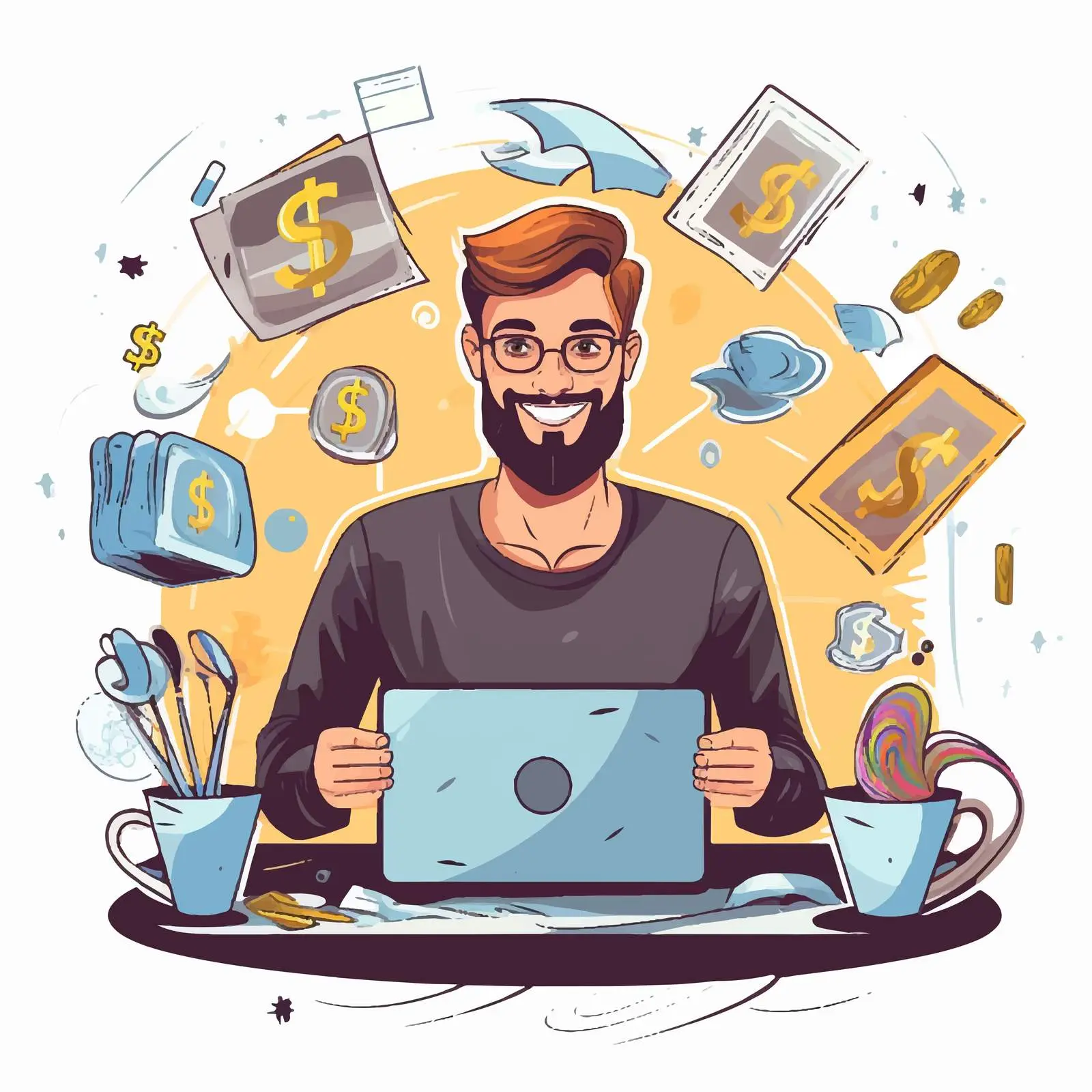 Businessman with Laptop and Money Vector Design — free download from Dotvec