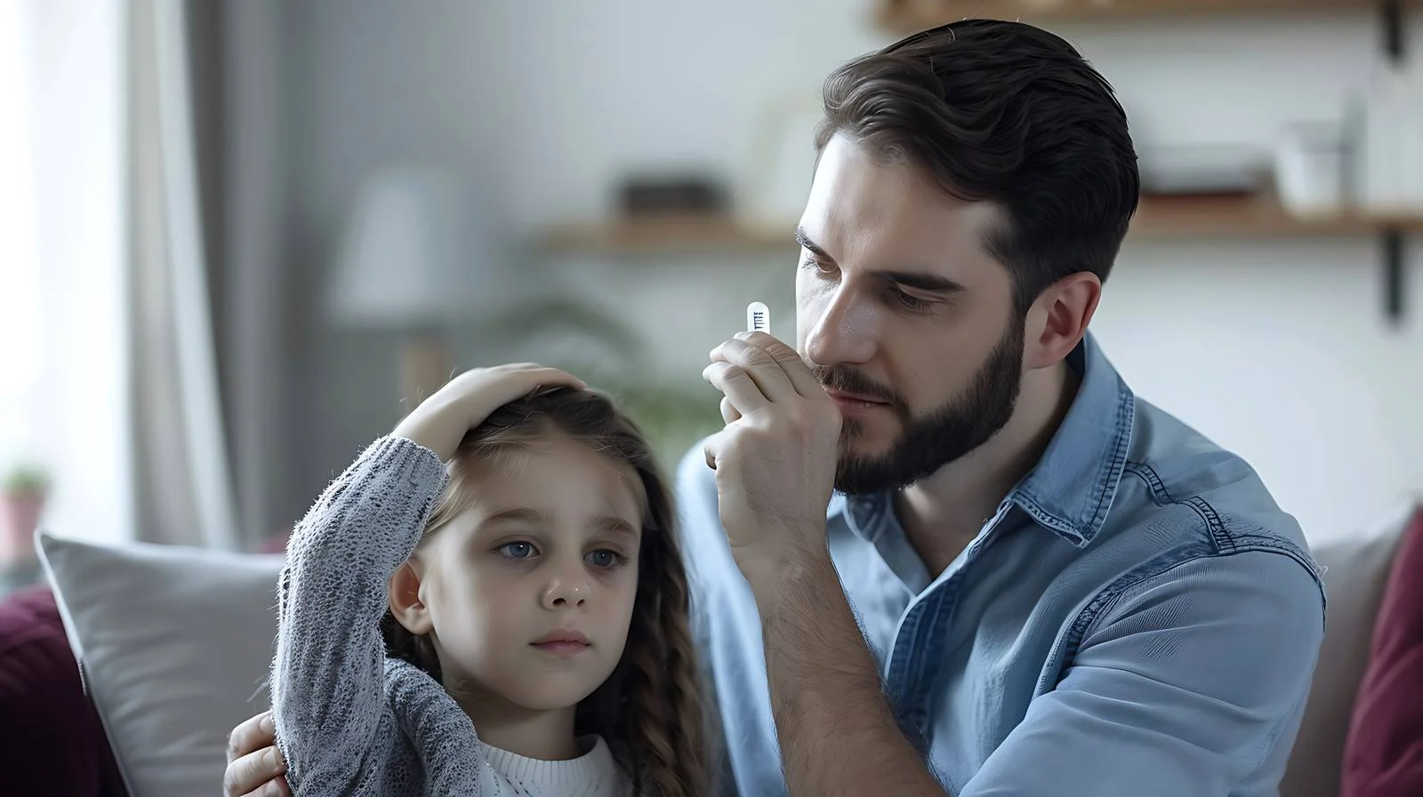 Father taking daughter's temperature — free download from Dotvec