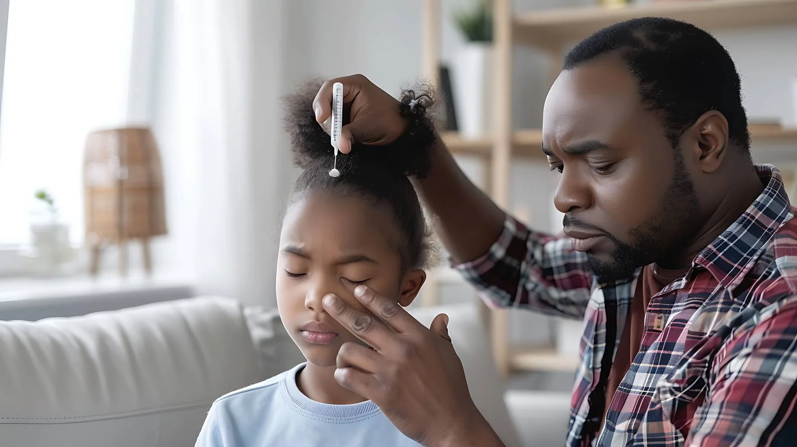 Caring Father Checking Daughter's Temperature — free download from Dotvec