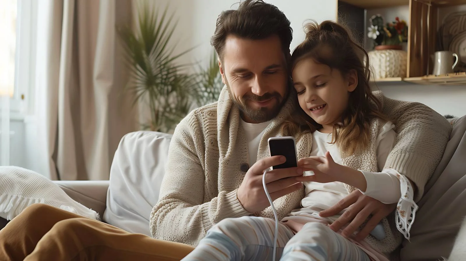 Concerned father checking daughter's temperature — free download from Dotvec