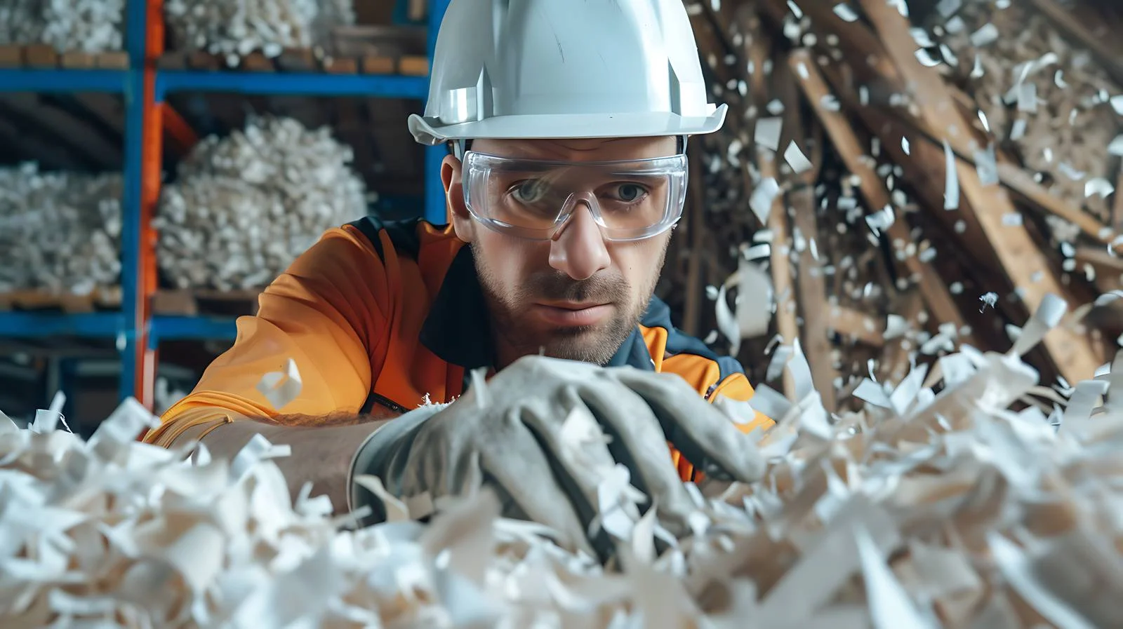 Factory Worker Inspecting Shredded Material — free download from Dotvec