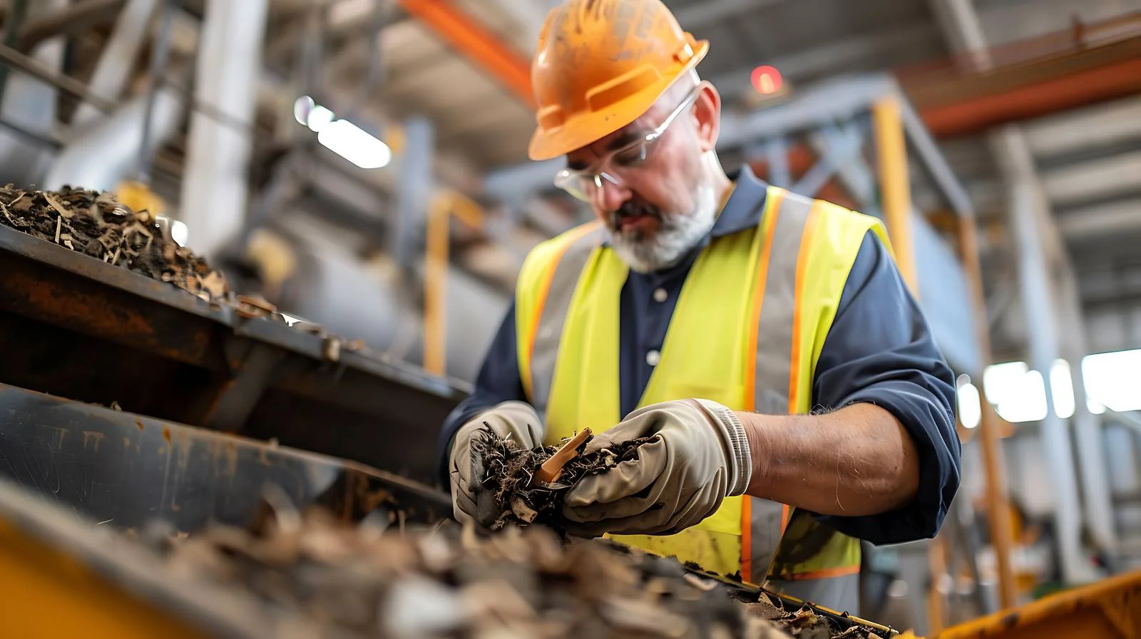 Factory Worker Inspecting Shred in Container — free download from Dotvec