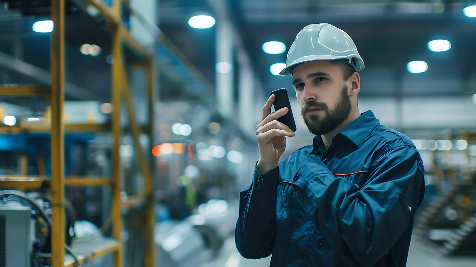Factory Worker Using Cell Phone — free download from Dotvec