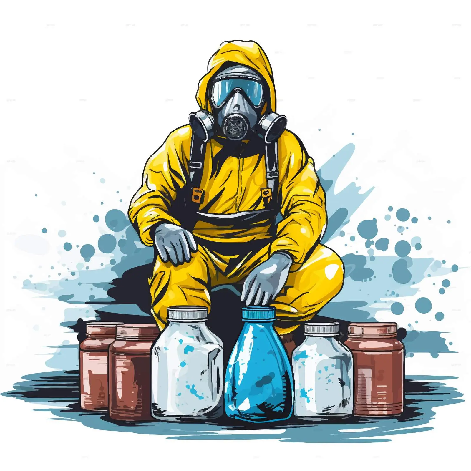Hazmat Suit Worker with Cleaning Chemicals Vector – free health hazard image from Dotvec