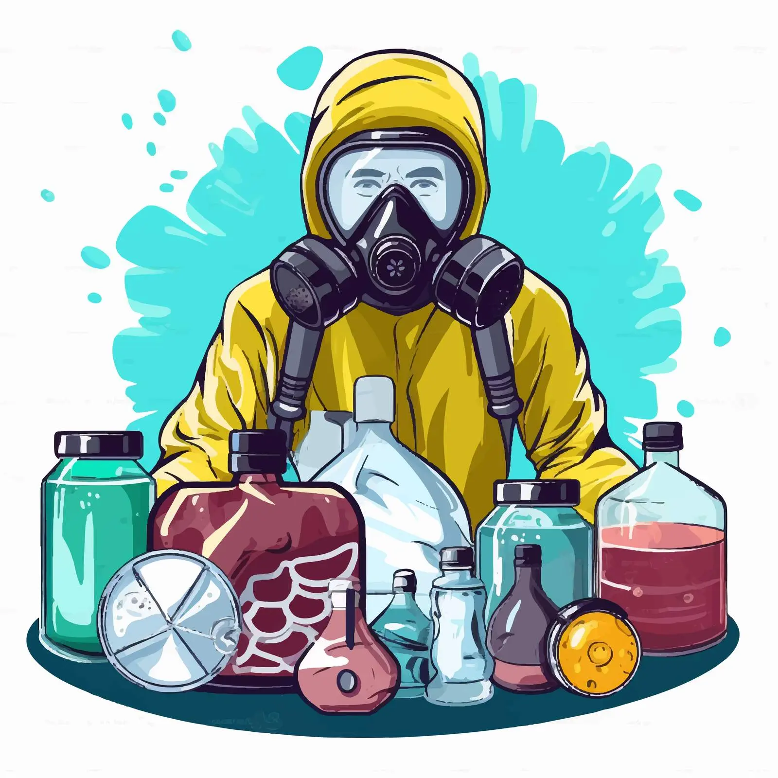 Hazmat Suit with Cleaning Chemicals Illustration – free health hazard image from Dotvec