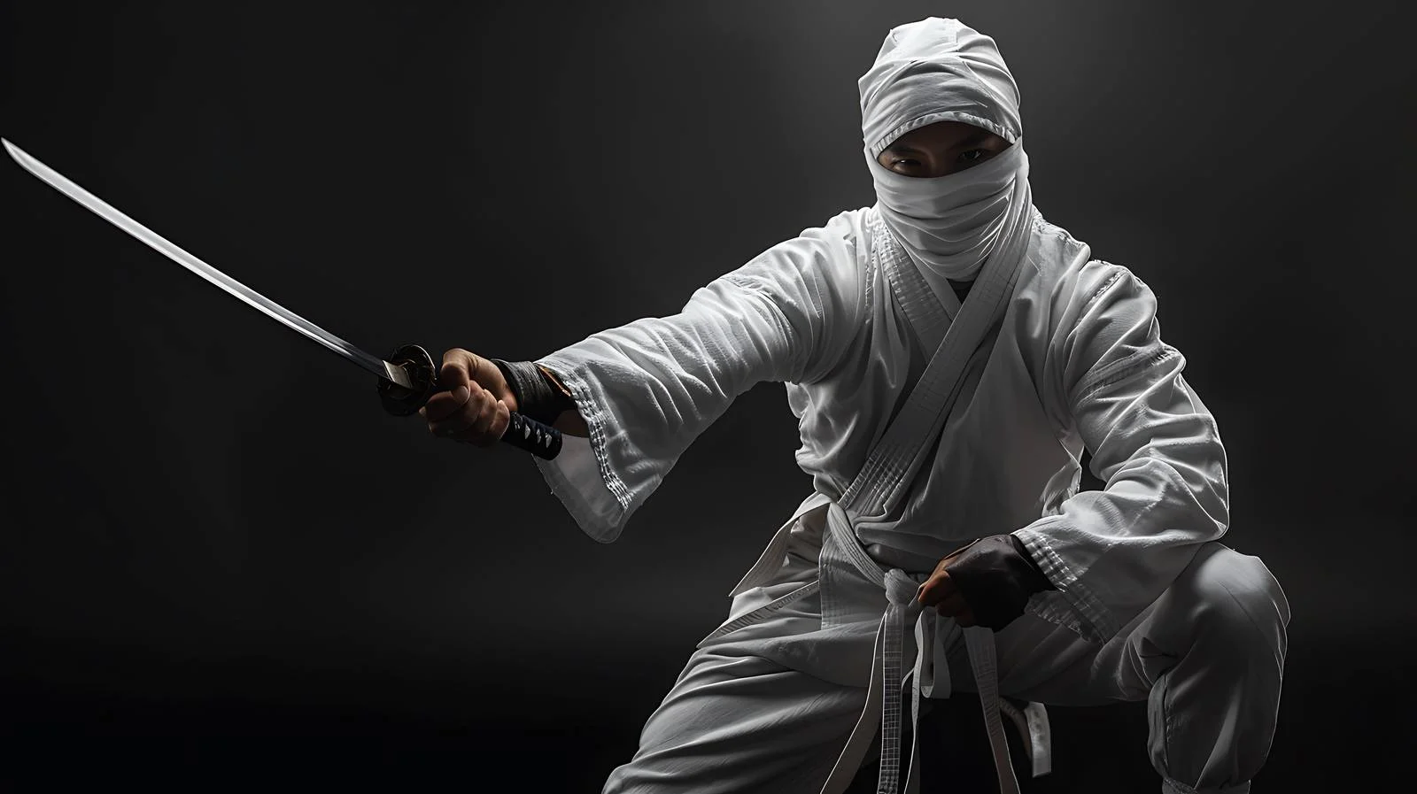 Modern male ninja in white attire — free download from Dotvec