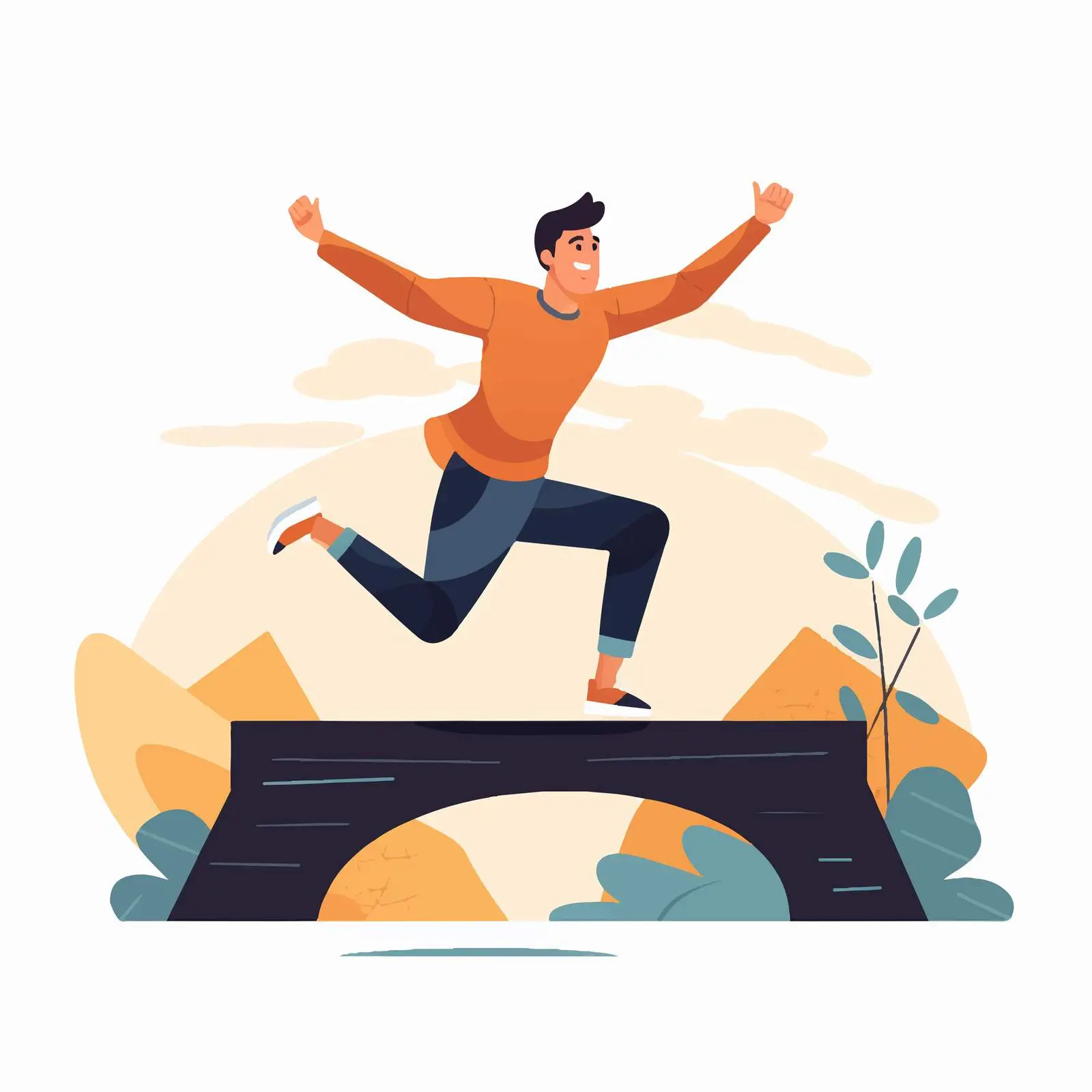 Brave Character Overcoming Obstacles in Vector Art — free download from Dotvec