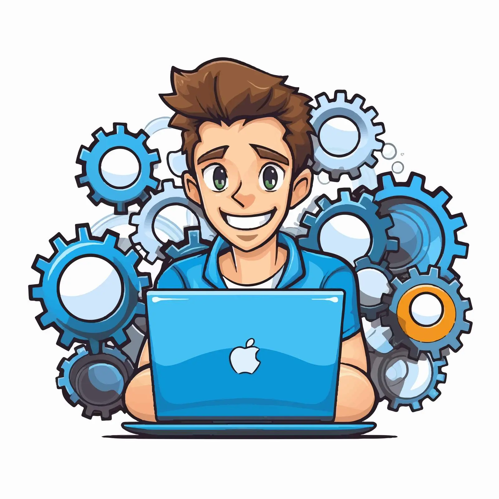 Cartoon Man with Laptop and Gears Icon — free download from Dotvec