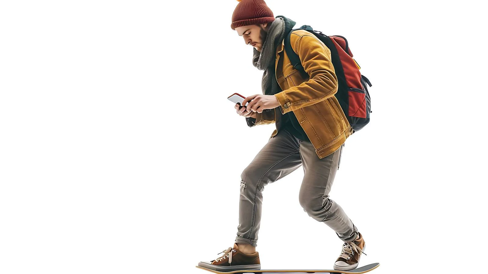 Multitasking Skateboarder Checking Phone — free download from Dotvec