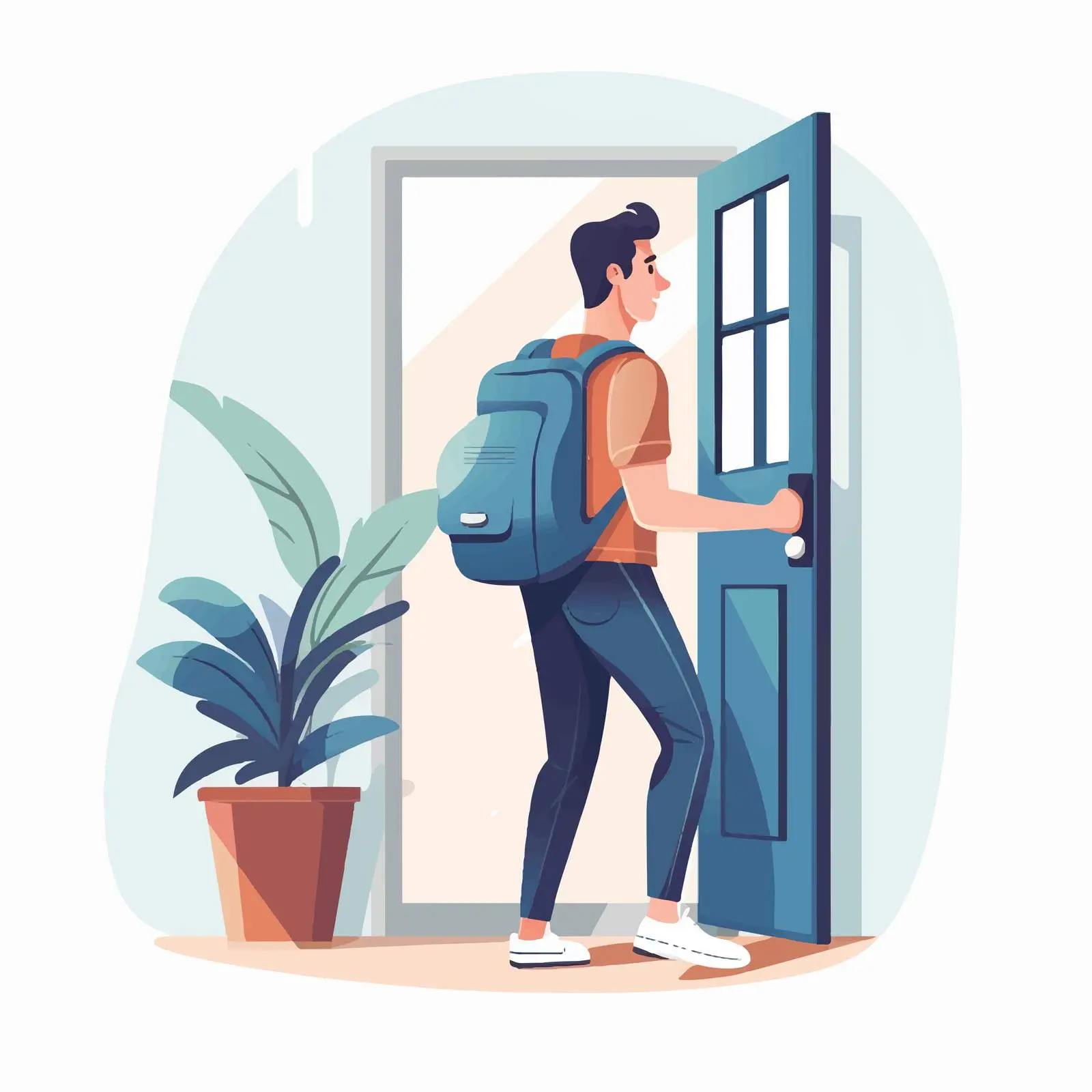 Young Person Entering House Through Door – free opening image from Dotvec