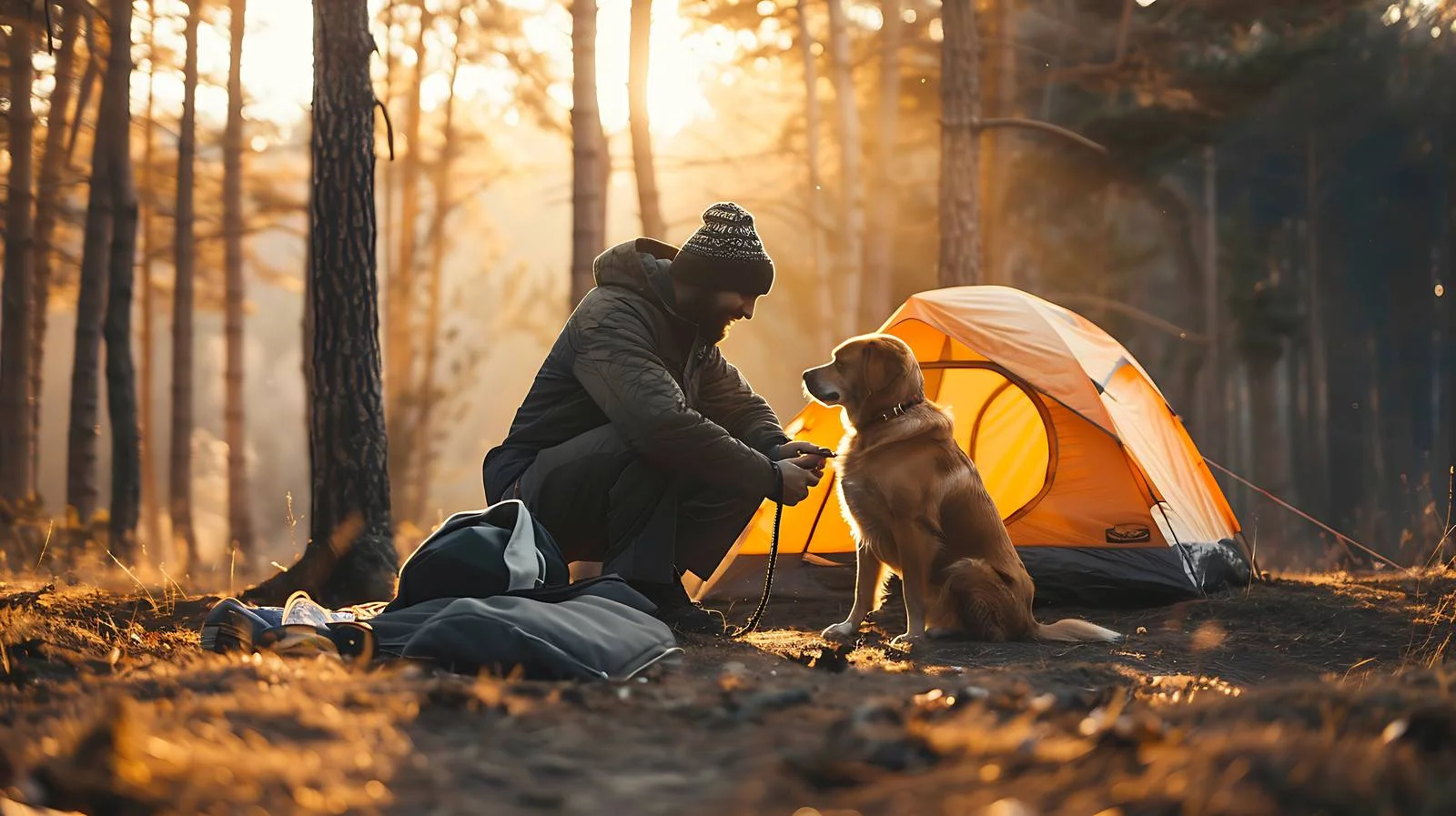 Morning Camping Play with Dog — free download from Dotvec