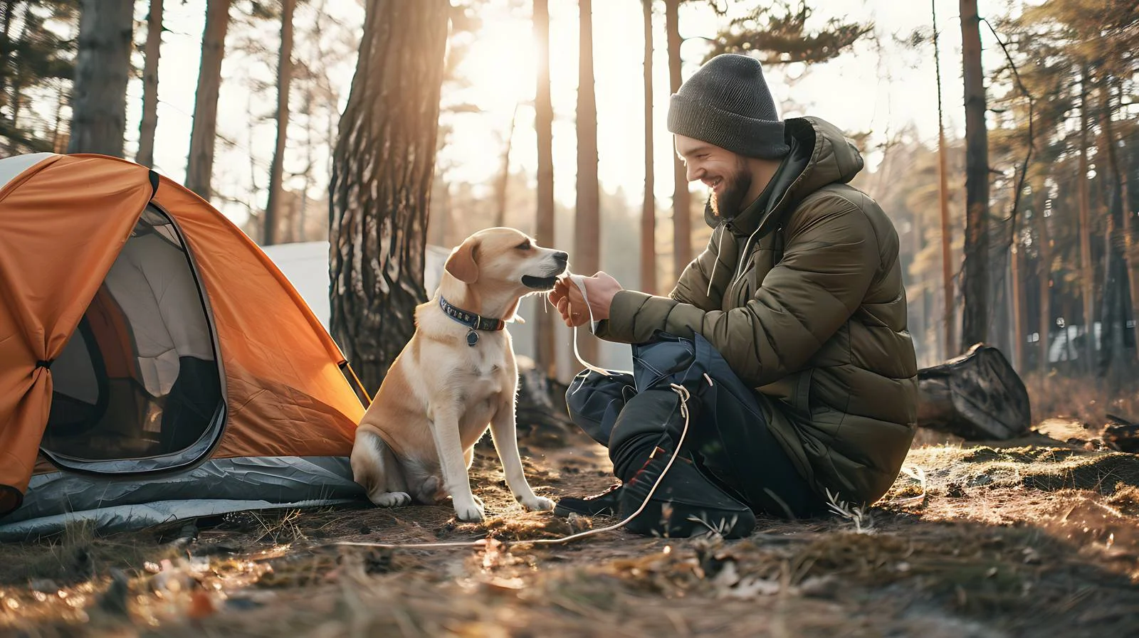 Morning Campsite Bonding: Man and Dog — free download from Dotvec