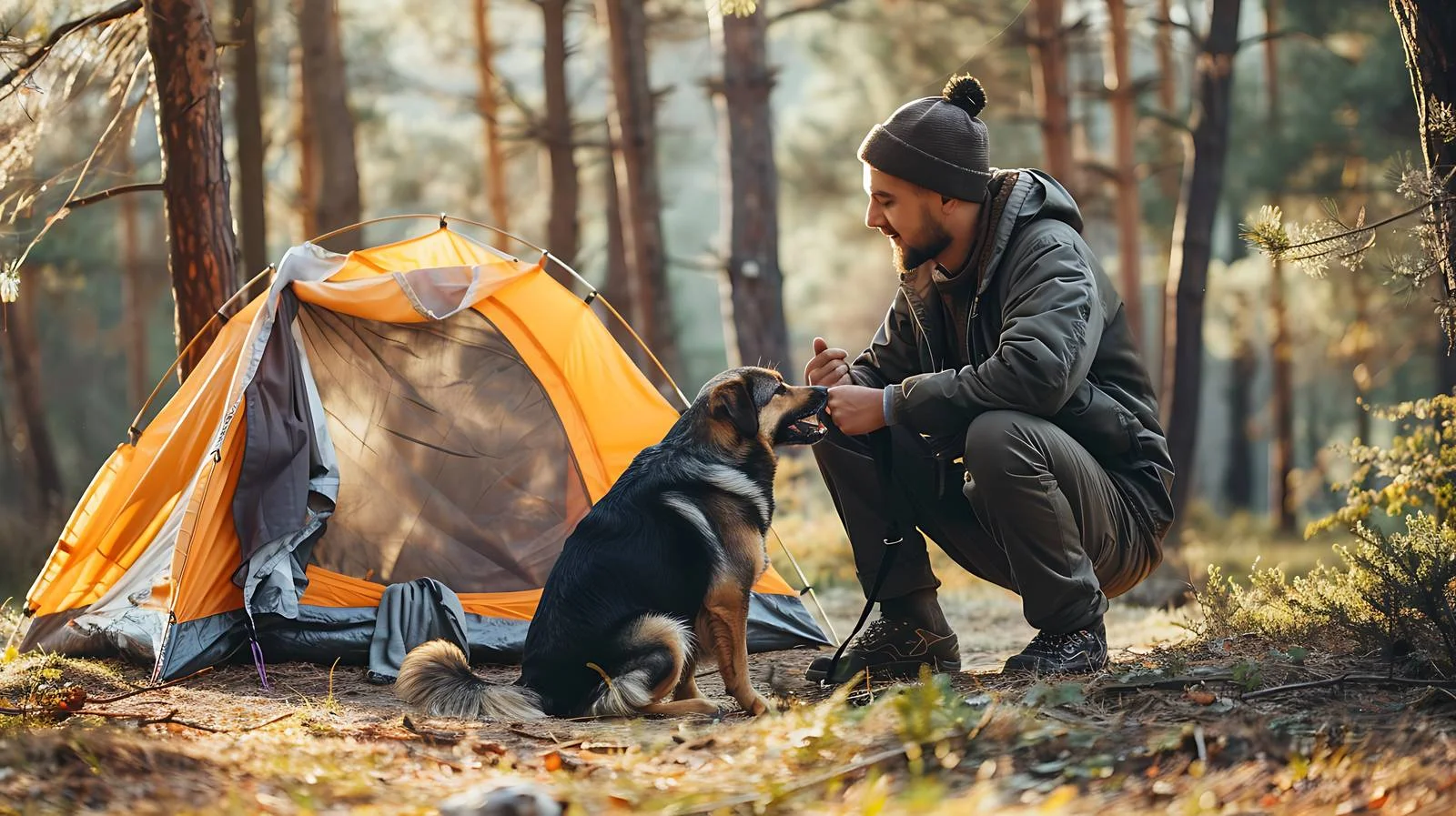 Morning Camping Playtime with a Dog — free download from Dotvec