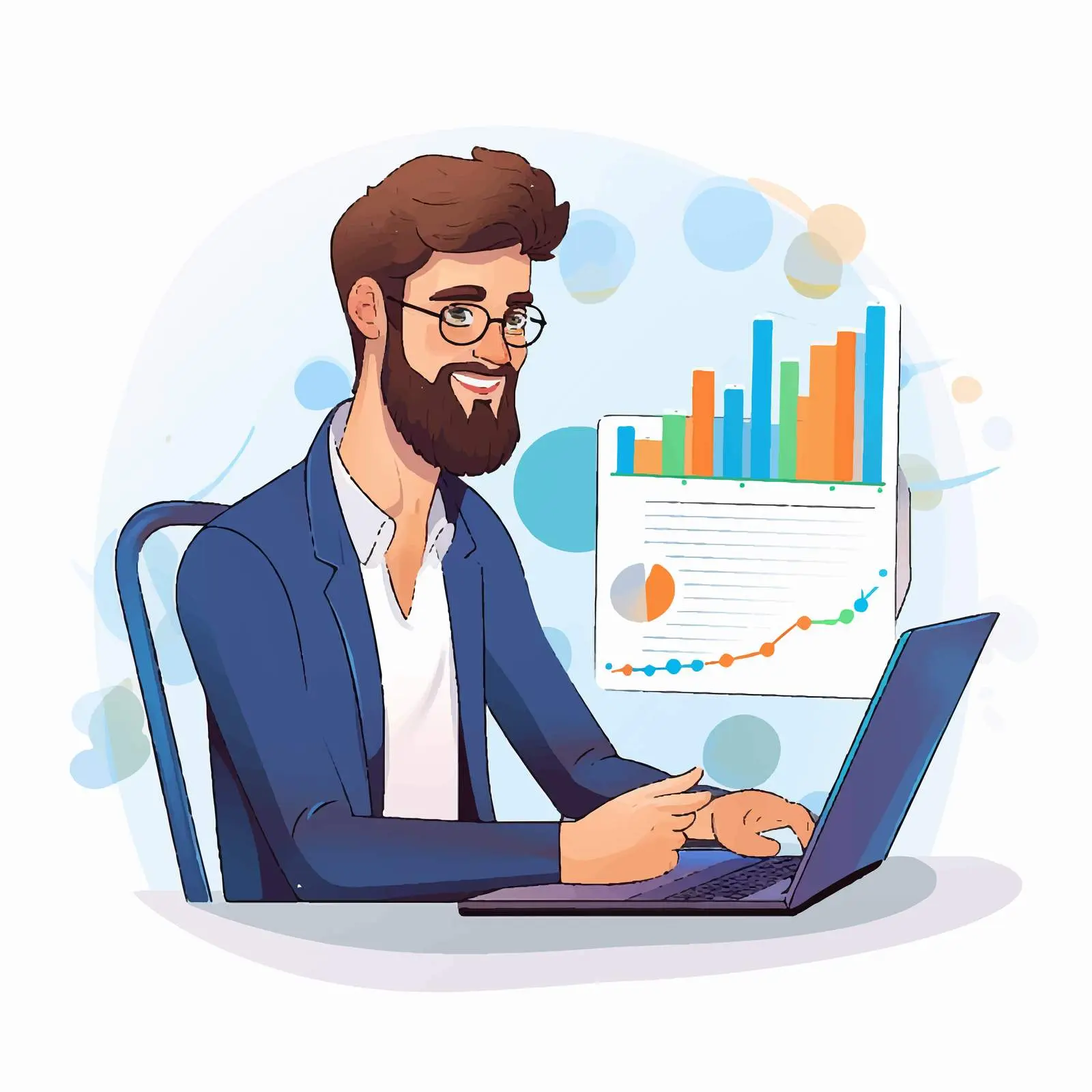 Man Presenting Data Charts on Laptop — free download from Dotvec
