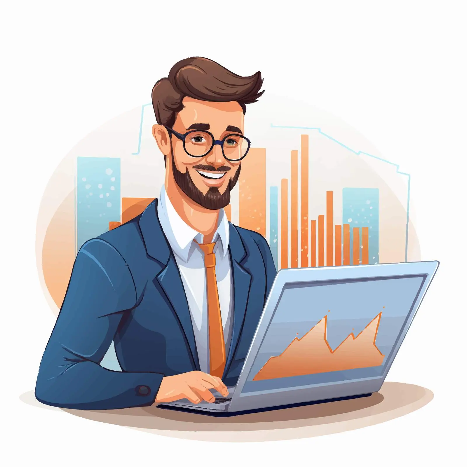 Man Presenting Data Charts on Laptop Vector — free download from Dotvec