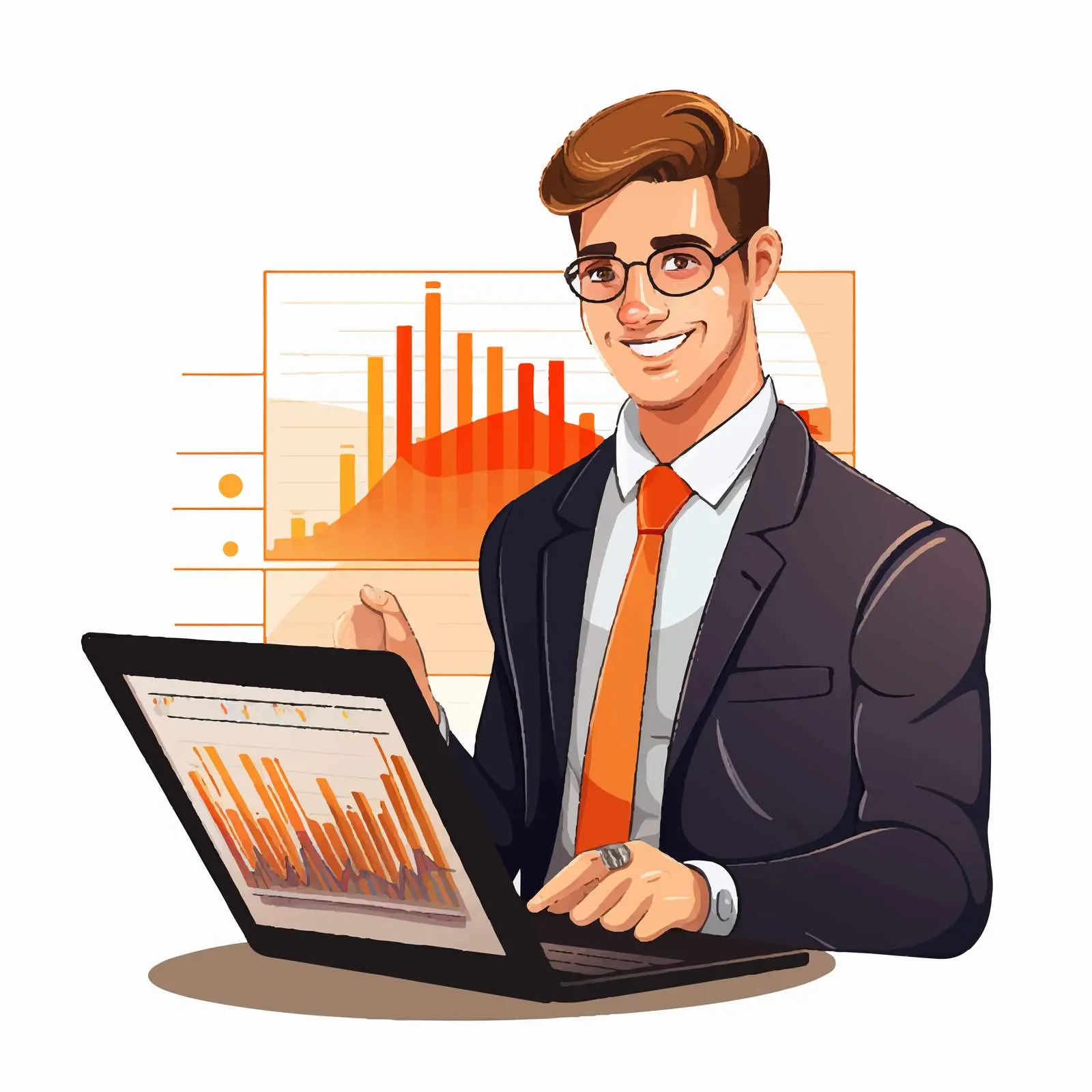 Man Presenting Data Charts on Laptop Vector — free download from Dotvec