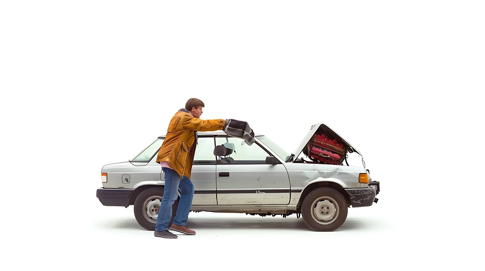 Man Pushing Broken Car on Road — free download from Dotvec