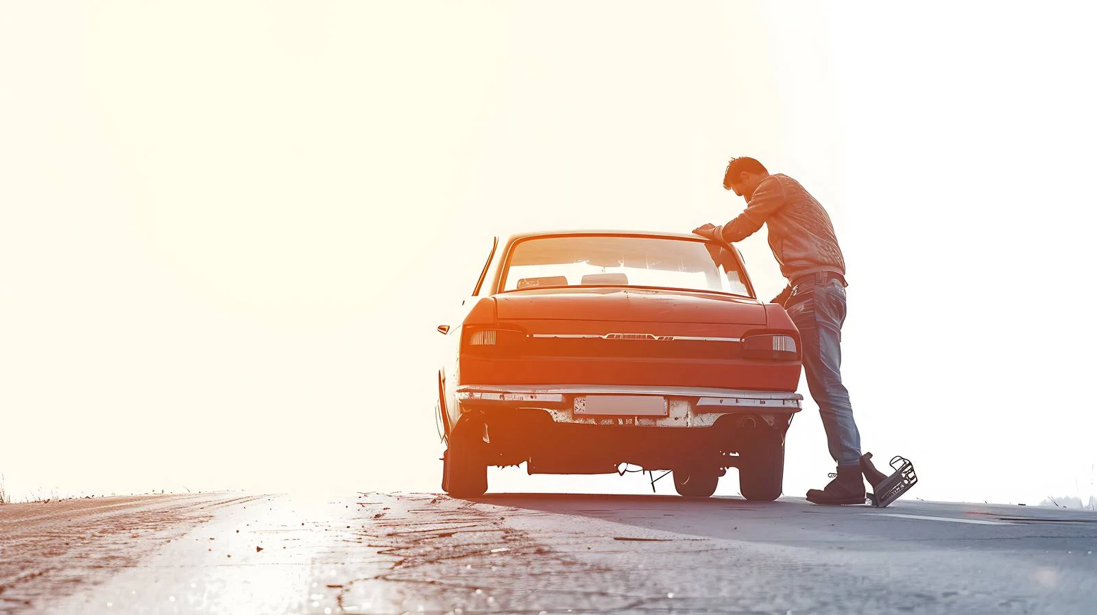 Man Pushing Broken Car on Road — free download from Dotvec