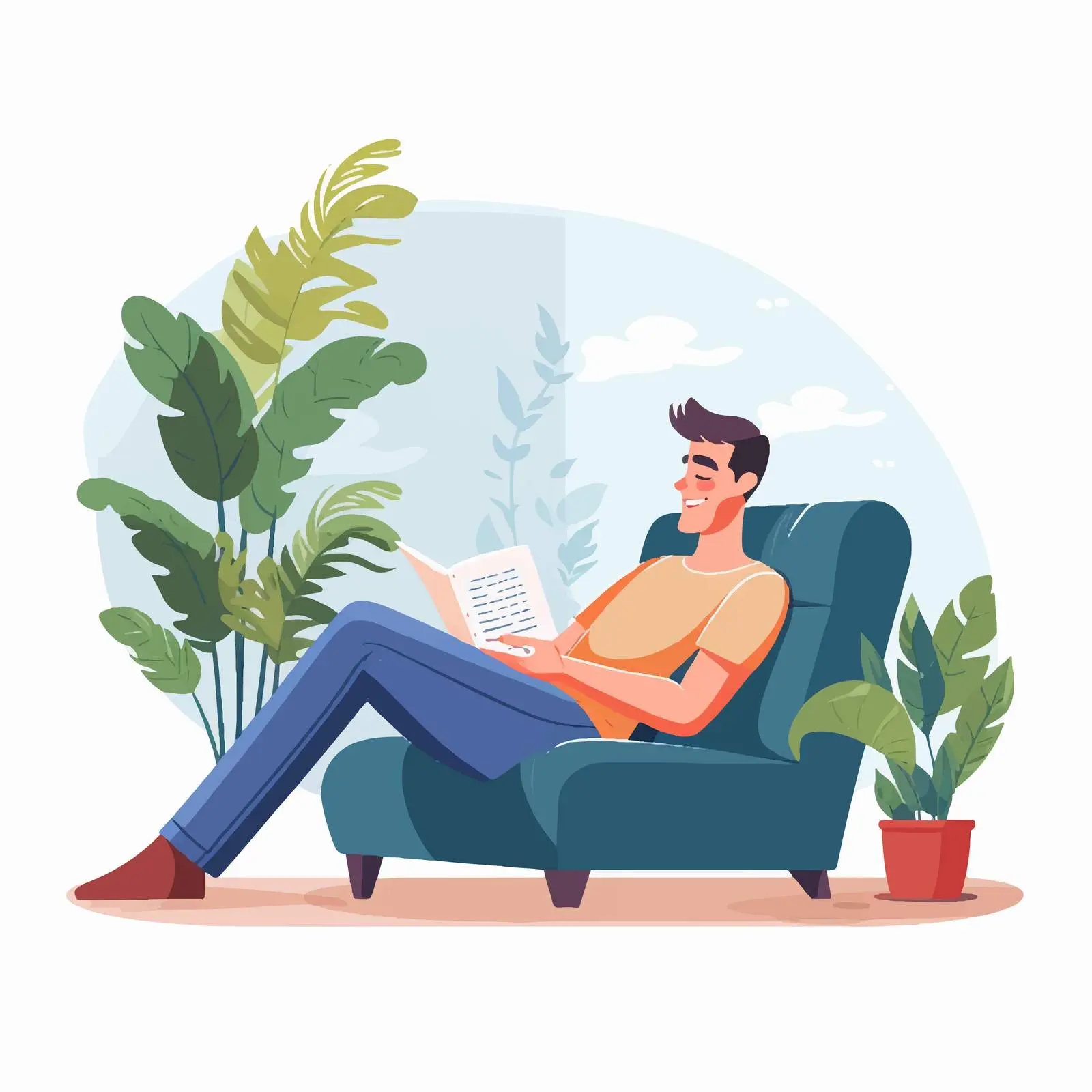 Happy Male Relaxing with Book at Home – free personal time image from Dotvec
